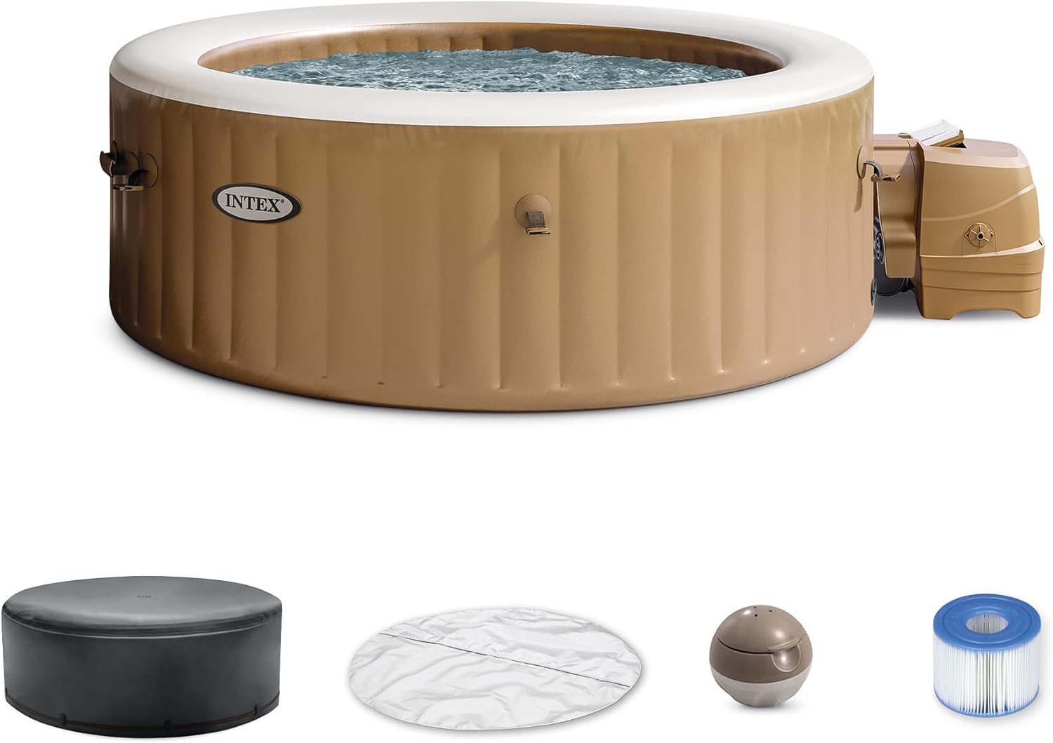 INTEX 28425EH PureSpa Bubble Massage Spa Set Outdoor Inflatable Portable Hot Tub, Includes Energy Efficient Spa Cover, Saltwater System Ready, 4 Person, 77in x 28in