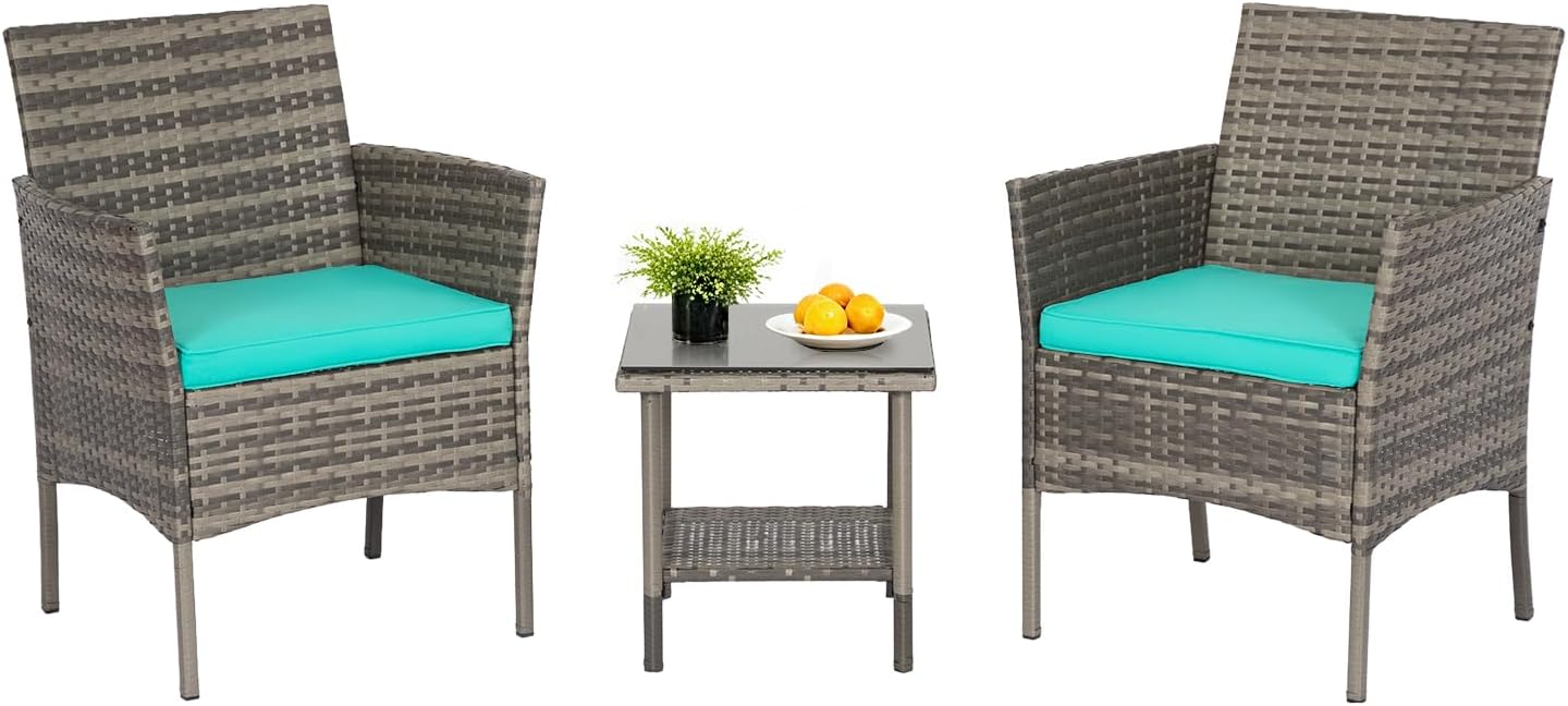 FDW | 4-Piece Patio Furniture Set | Black | Outdoor Wicker Furniture with Coffee Table | Modern Rattan Chairs Conversation Set | Outdoor Seating | Weather-Resistant | for Porch, Garden, Lawn