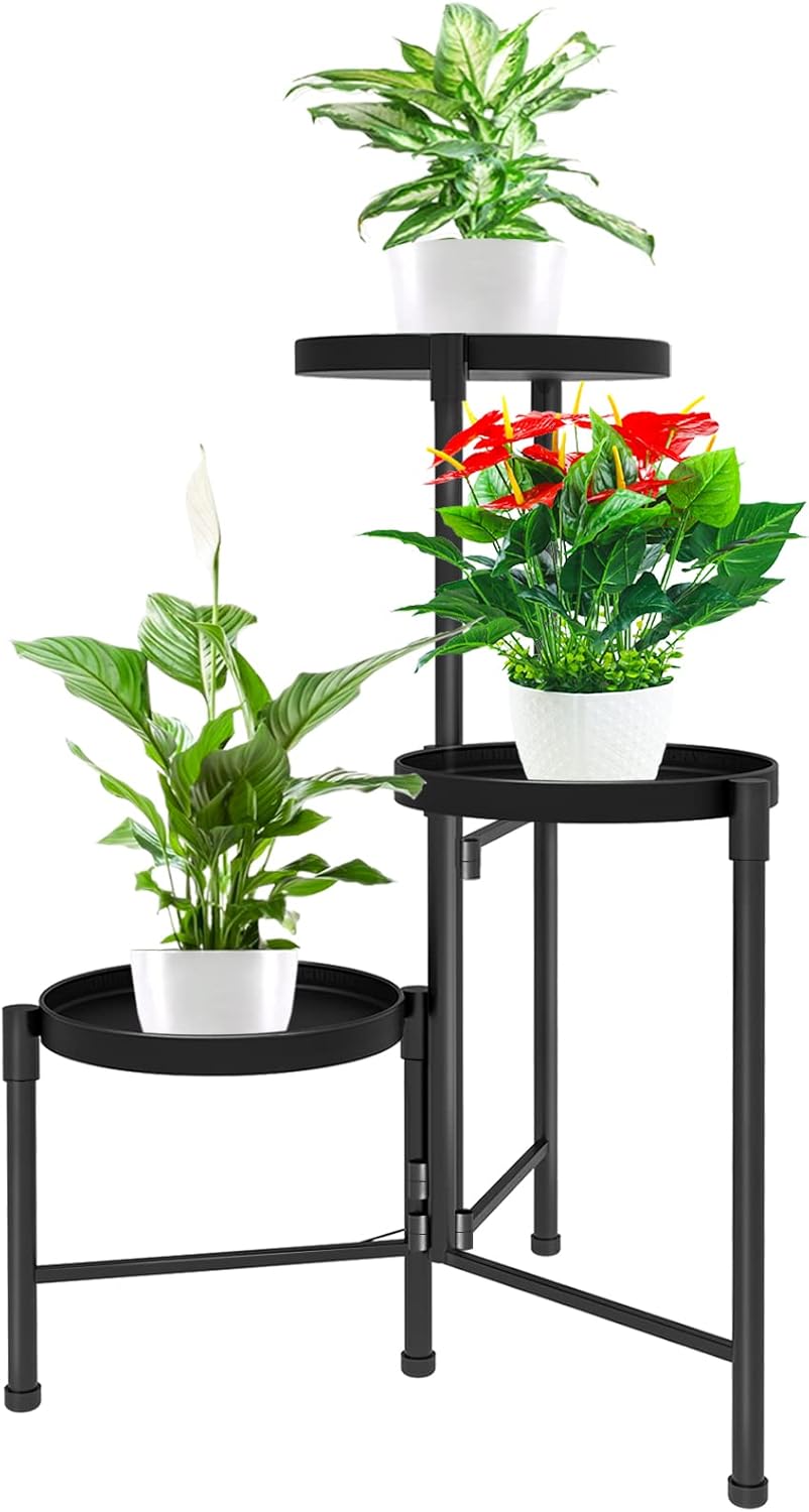 3 Tier Metal Corner Plant Stand Indoor Outdoor, Heightened widened 30'' Tall Multiple Flower Pot Display Holder, Iron Plant Rack Organizer for Living Room Garden Patio Balcony Office (black)