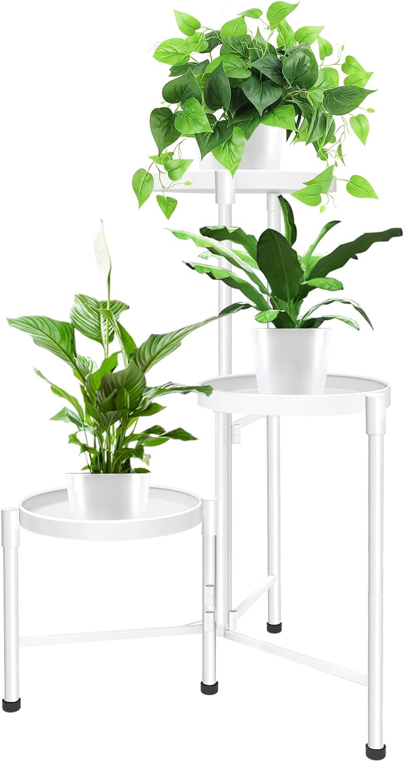 3 Tier Metal Corner Plant Stand Indoor Outdoor, Heightened widened 30'' Tall Multiple Flower Pot Display Holder, Iron Plant Rack Organizer for Living Room Garden Patio Balcony Office (black)