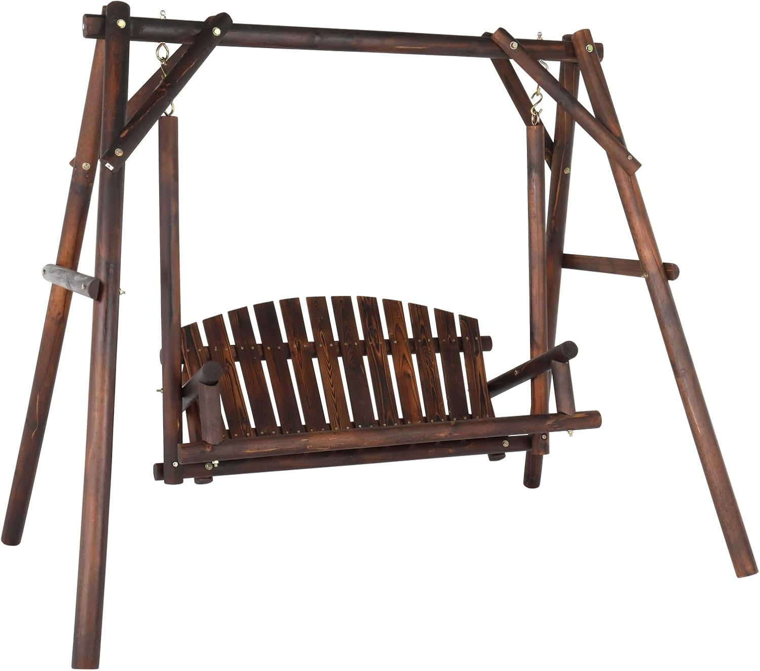 VINGLI Heavy Duty 880 LBS Wooden Patio Porch Swing with A-Frame Stand, Hanging Swing Bench Chair with Frame for Outside, Yard, Garden (Natural)