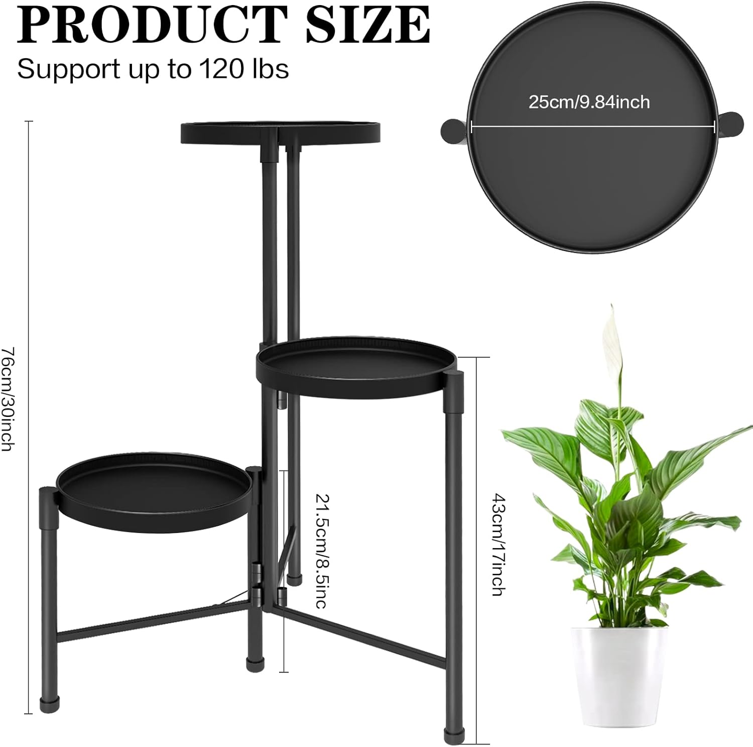 3 Tier Metal Corner Plant Stand Indoor Outdoor, Heightened widened 30'' Tall Multiple Flower Pot Display Holder, Iron Plant Rack Organizer for Living Room Garden Patio Balcony Office (black)