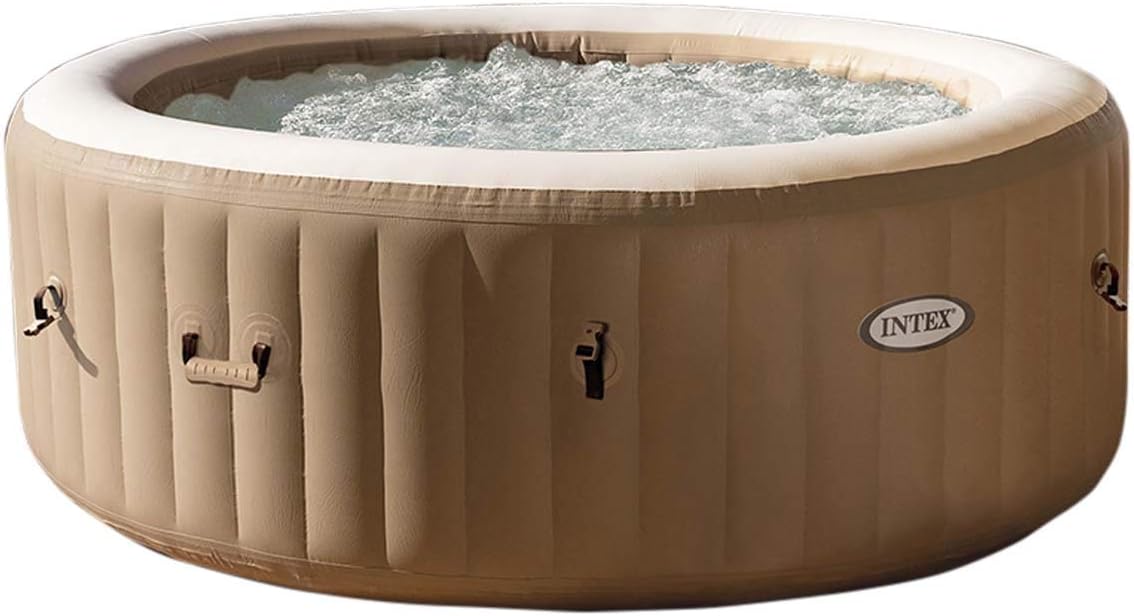 INTEX 28425EH PureSpa Bubble Massage Spa Set Outdoor Inflatable Portable Hot Tub, Includes Energy Efficient Spa Cover, Saltwater System Ready, 4 Person, 77in x 28in
