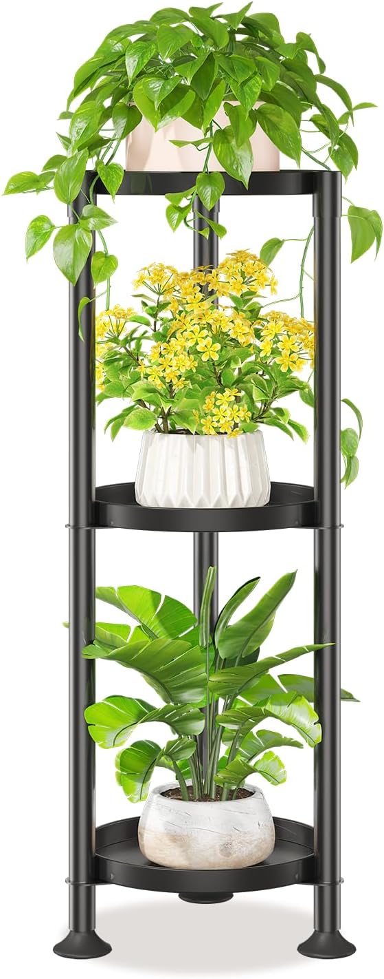 LASZOLA 3 Tier Black Corner Plant Stand Indoor for Large Tall Flower, Heavy Duty Sturdy Metal Vertical Tiered Planters Holder for Patio, Multi Level Wrought Iron Organizer Décor for Modern Farmhouse