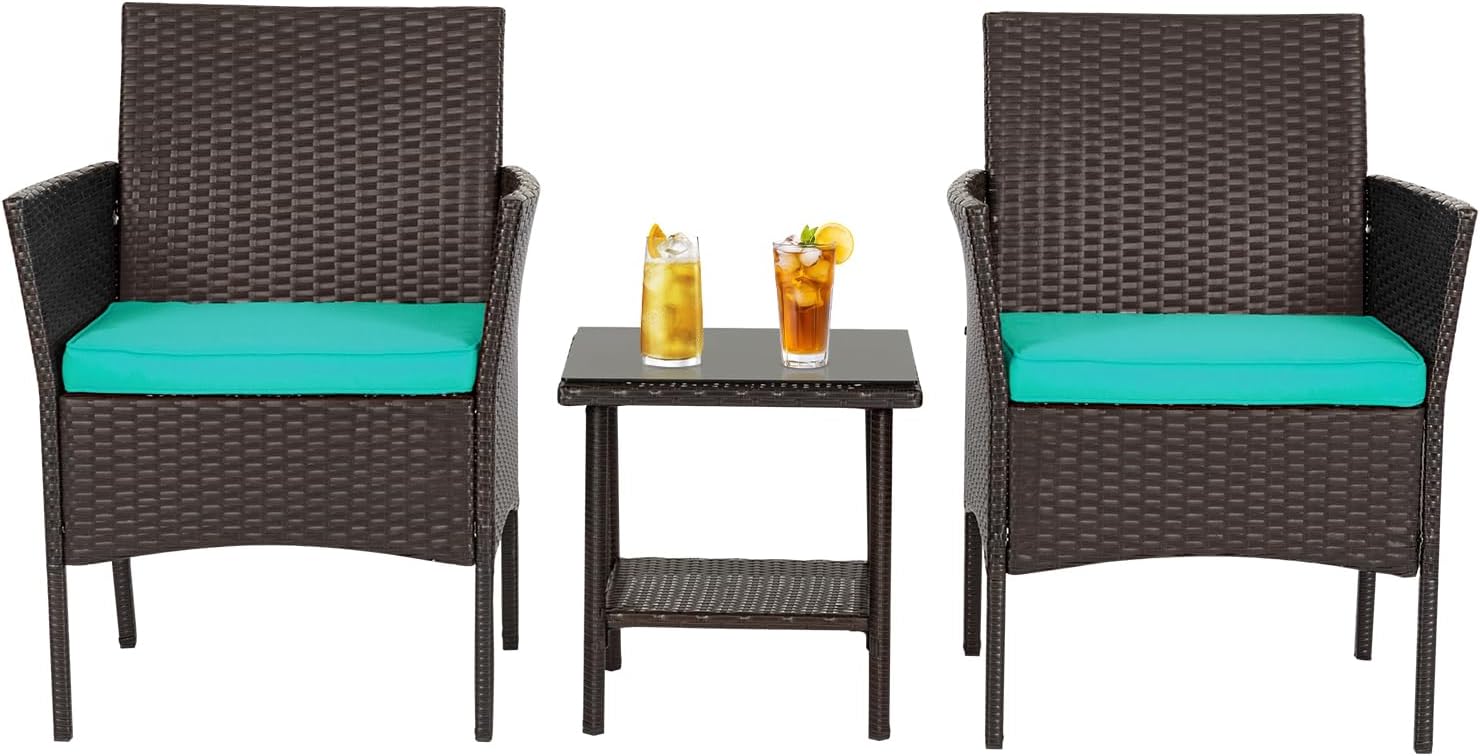 FDW | 4-Piece Patio Furniture Set | Black | Outdoor Wicker Furniture with Coffee Table | Modern Rattan Chairs Conversation Set | Outdoor Seating | Weather-Resistant | for Porch, Garden, Lawn