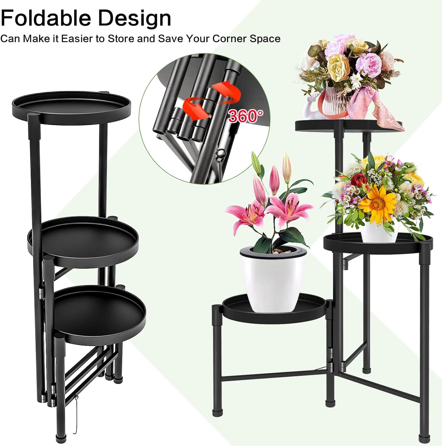 3 Tier Metal Corner Plant Stand Indoor Outdoor, Heightened widened 30'' Tall Multiple Flower Pot Display Holder, Iron Plant Rack Organizer for Living Room Garden Patio Balcony Office (black)