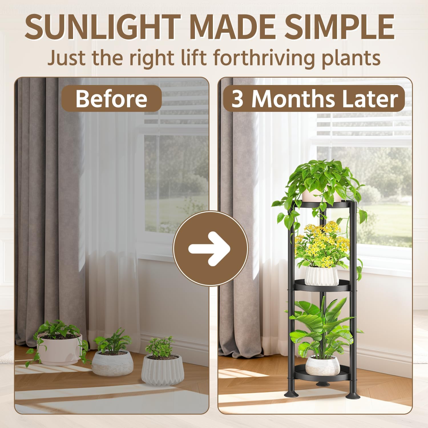 LASZOLA 3 Tier Black Corner Plant Stand Indoor for Large Tall Flower, Heavy Duty Sturdy Metal Vertical Tiered Planters Holder for Patio, Multi Level Wrought Iron Organizer Décor for Modern Farmhouse