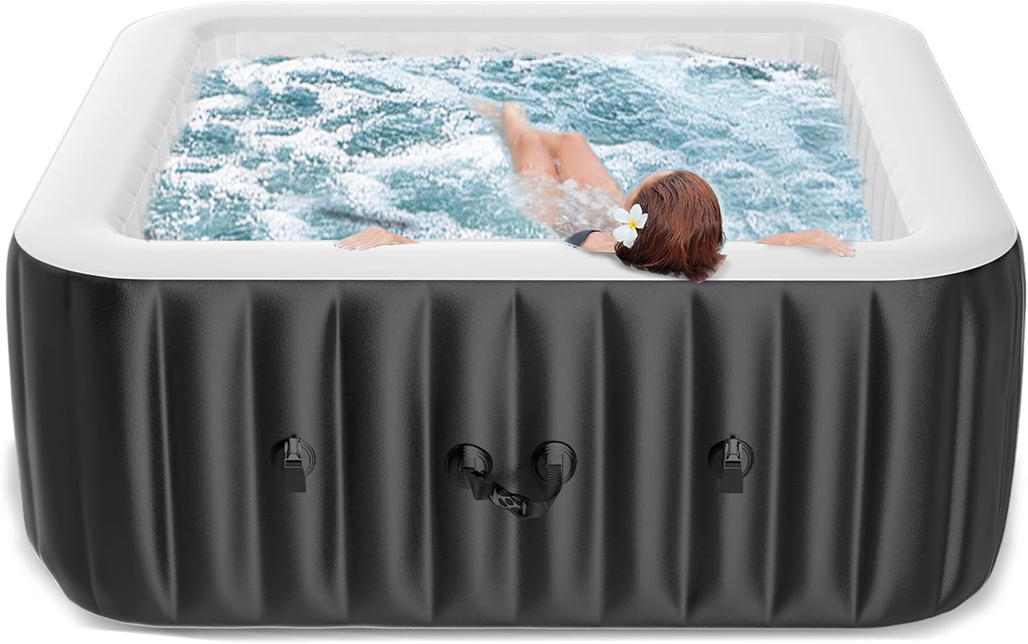 75" X 47" X 25" Hot Tub, 1-2 Person Inflatable Hot Tub, Oval Portable Blow Up Bathtub with Side Table, Outdoor Spa with 100 Bubble Jets and Heater Pump, Filter