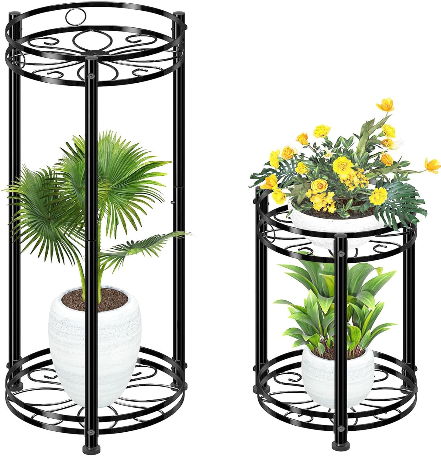 Simple Trending 3 Tier Metal Plant Stand Outdoor Indoor Waterproof, Stackable Heavy Duty Tall Plant Shelf Flower Pot Holder for Garden, Display Rack, Black