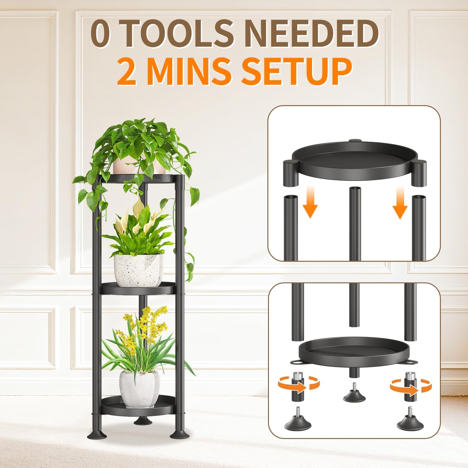 LASZOLA 3 Tier Black Corner Plant Stand Indoor for Large Tall Flower, Heavy Duty Sturdy Metal Vertical Tiered Planters Holder for Patio, Multi Level Wrought Iron Organizer Décor for Modern Farmhouse