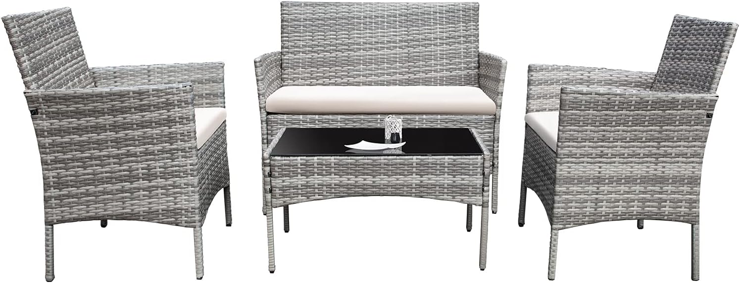 Homall 4 Pieces Outdoor Patio Furniture Sets Rattan Chair Wicker Set,Outdoor Indoor Use Backyard Porch Garden Poolside Balcony Furniture (Brown and Beige)