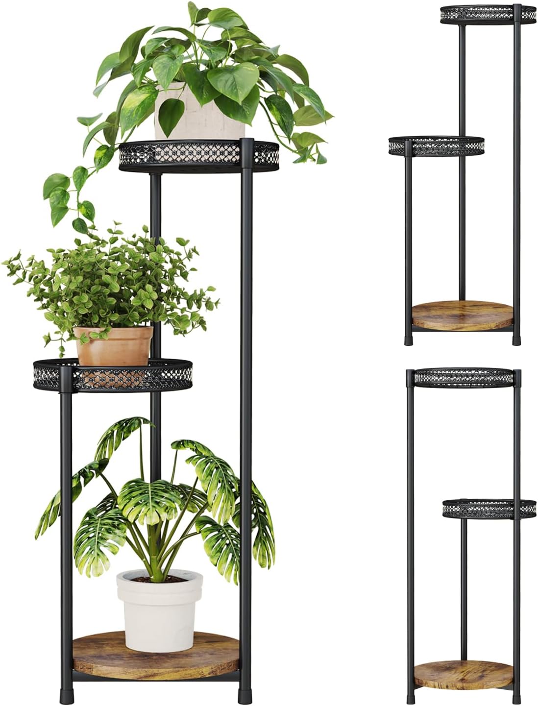 Plant Stand indoor outdoor - 3 Tier black Tall Metal Flower Pot Holder Potted Display Rack - Heavy Duty Corner Plant Shelf for Patio Garden Balcony Living Room Bedroom