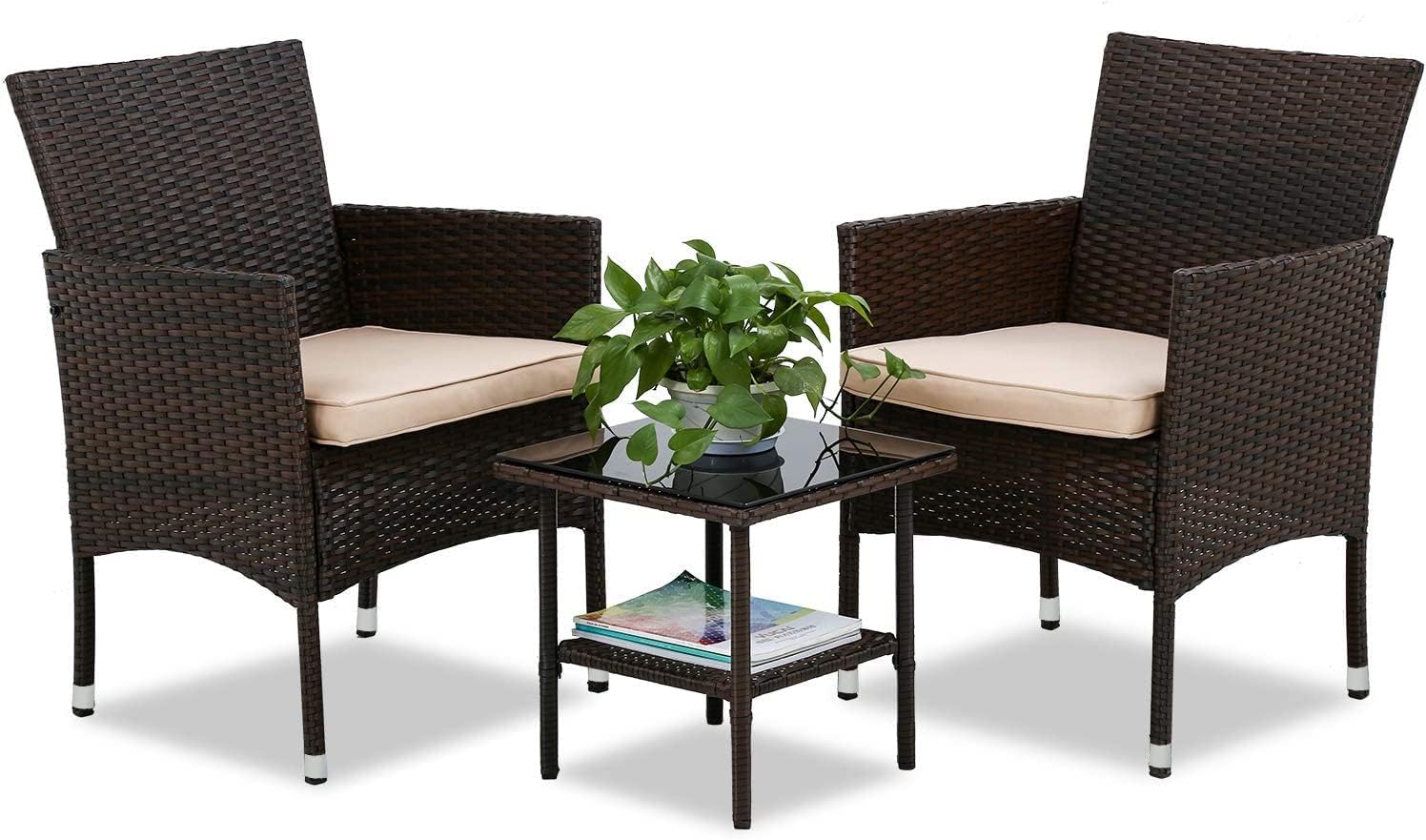 FDW | 4-Piece Patio Furniture Set | Black | Outdoor Wicker Furniture with Coffee Table | Modern Rattan Chairs Conversation Set | Outdoor Seating | Weather-Resistant | for Porch, Garden, Lawn