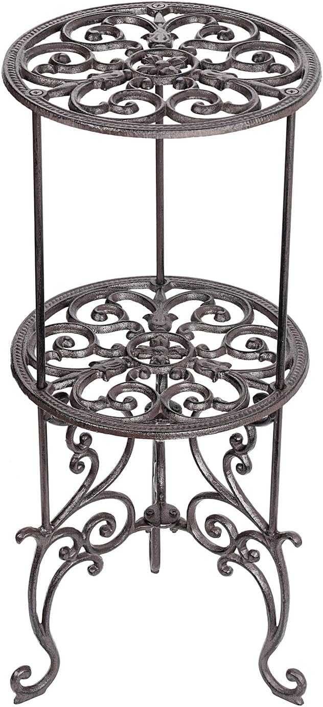 Sungmor Heavy Duty Cast Iron Plant stand, 3 Tier Foldable Metal Plant Shelf, 24in Tall Vintage Flower Pot Holder Indoor Outdoor Tiered Plant Stand, Rustic Plant Display Rack for Corner Balcony Patio