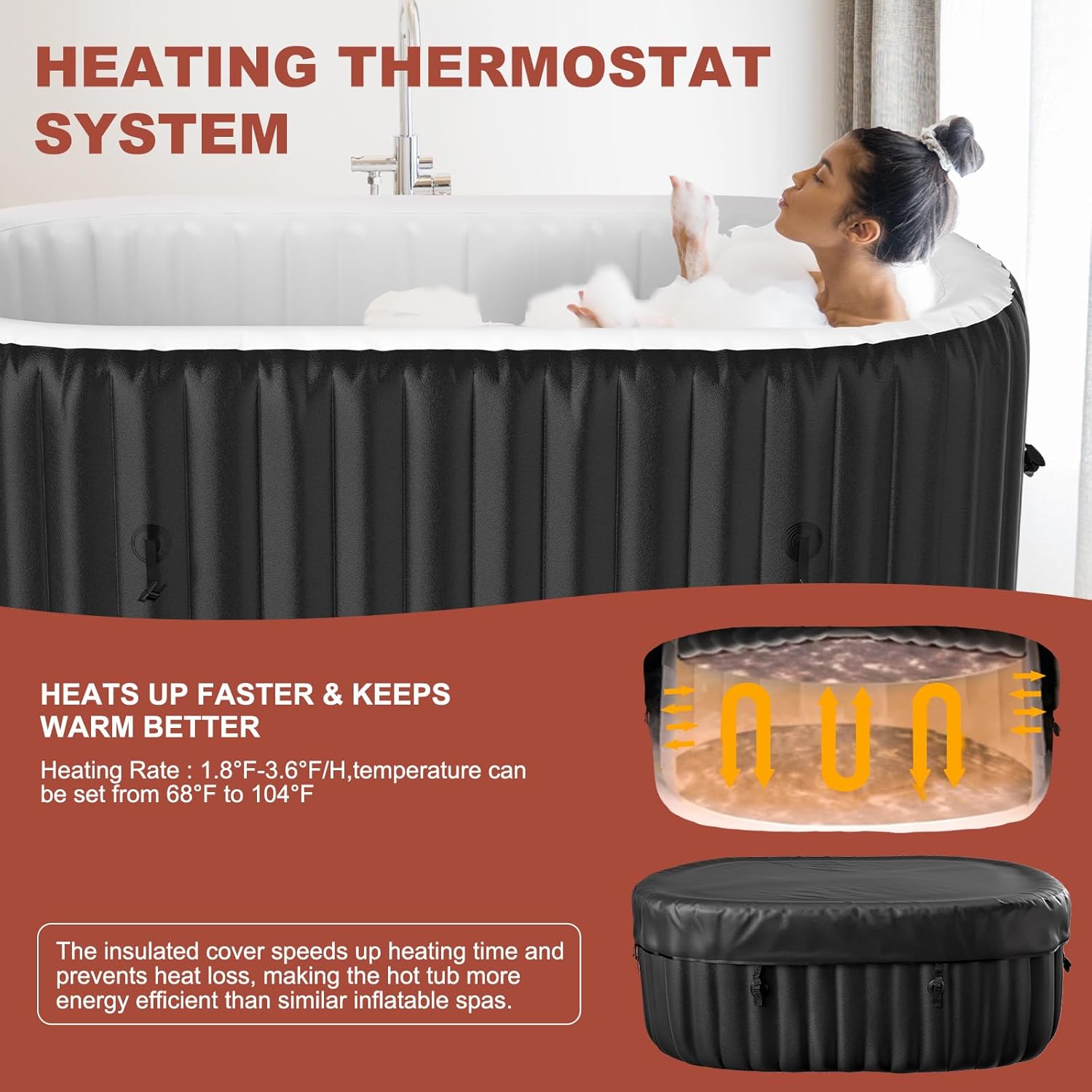 LILYPELLE 1-2 Person Inflatable Hot Tub, Oval Portable Hot Tub with 100 Bubble Jets, Large Outdoor Spa Bathtub Set Included Heater Pump, Filter and Insulated Cover, 75" X 47" X 25"