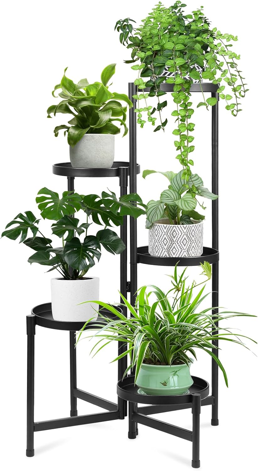 Plant Stand indoor outdoor - 3 Tier black Tall Metal Flower Pot Holder Potted Display Rack - Heavy Duty Corner Plant Shelf for Patio Garden Balcony Living Room Bedroom