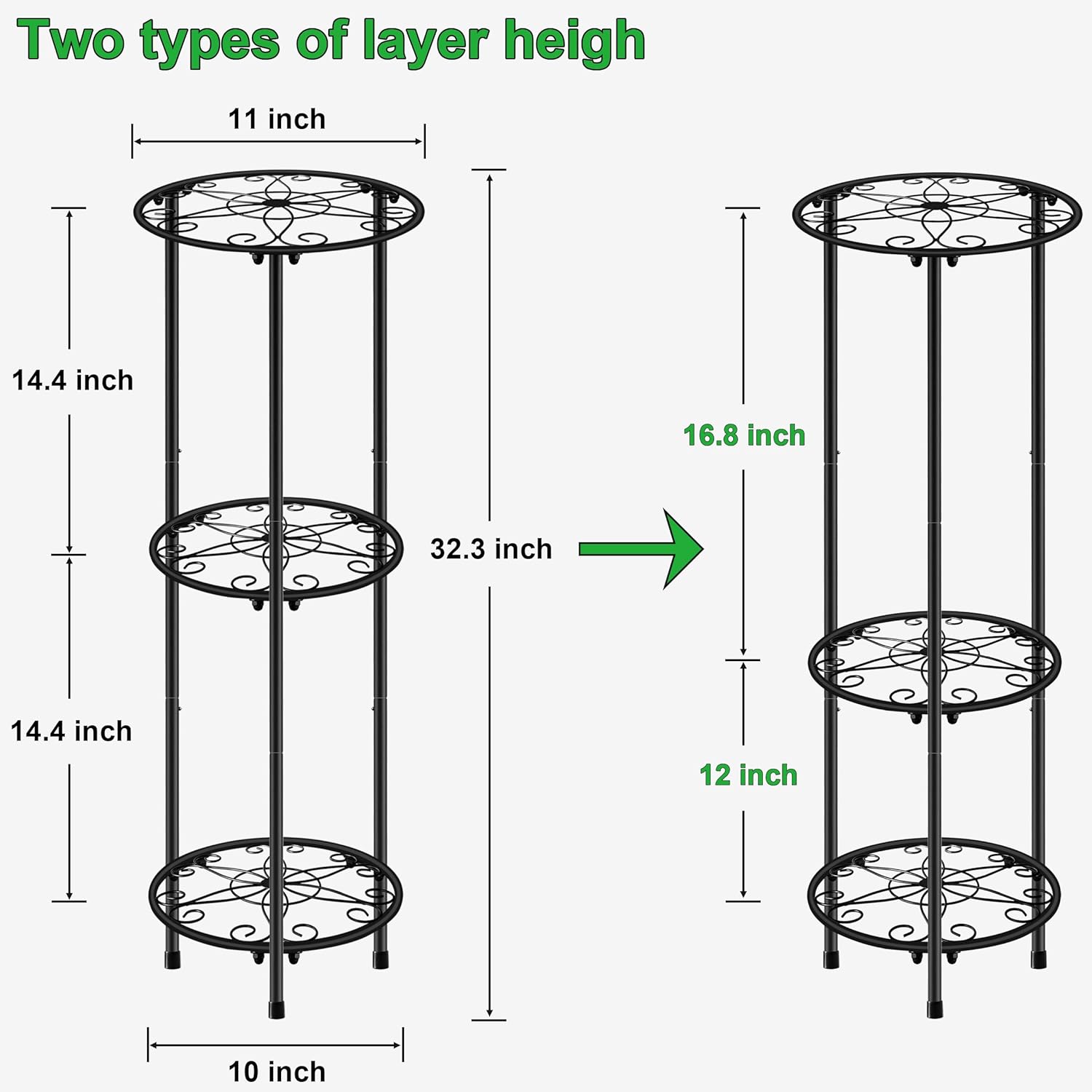 CASIMR Plant Stand Indoor Outdoor, Metal Rustproof Flower Shelf 3 Tier 32.3 inch, Tall Multiple Plant Pot Holder Rack for Garden Patio Living Room Corner Balcony, Black