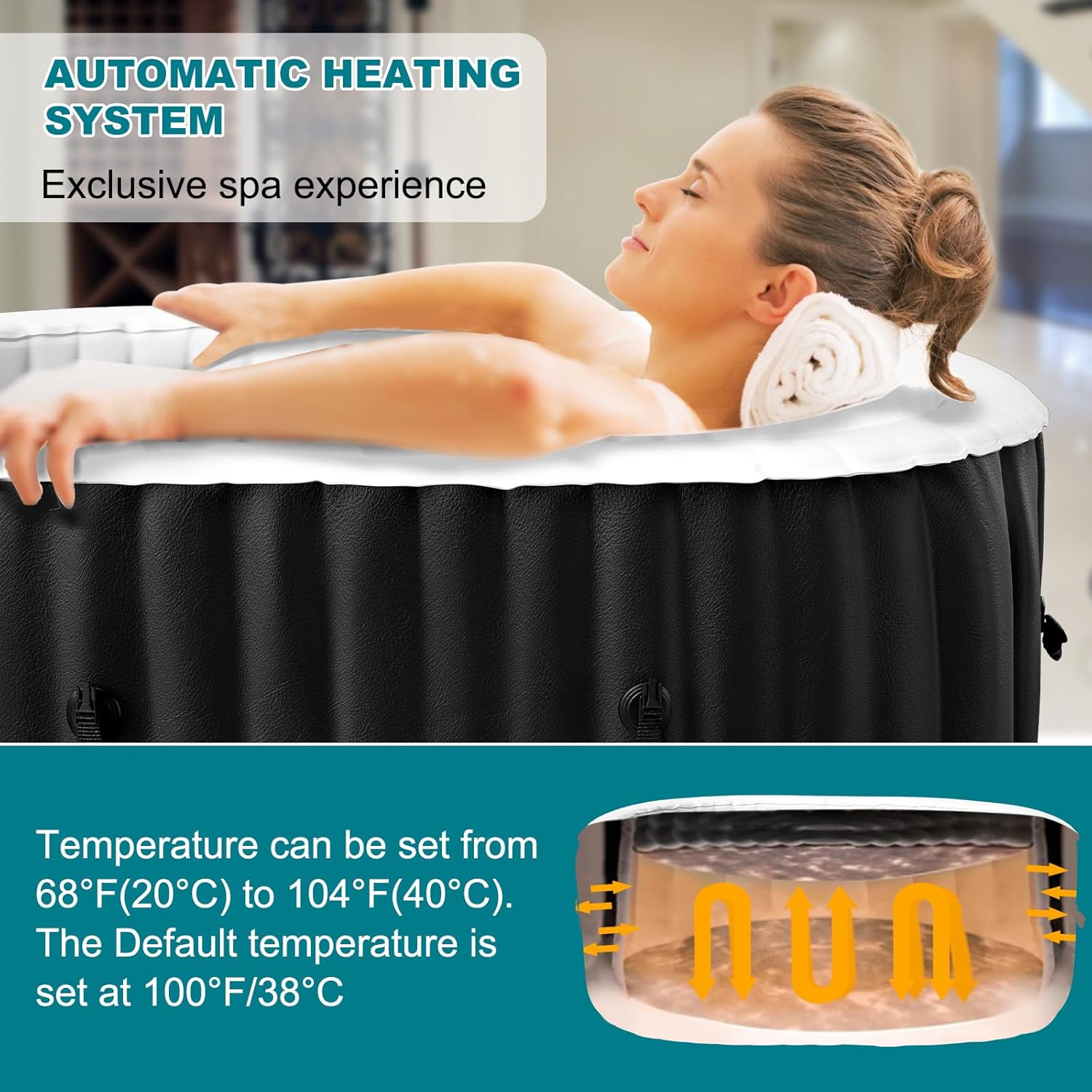 75" X 47" X 25" Hot Tub, 1-2 Person Inflatable Hot Tub, Oval Portable Blow Up Bathtub with Side Table, Outdoor Spa with 100 Bubble Jets and Heater Pump, Filter