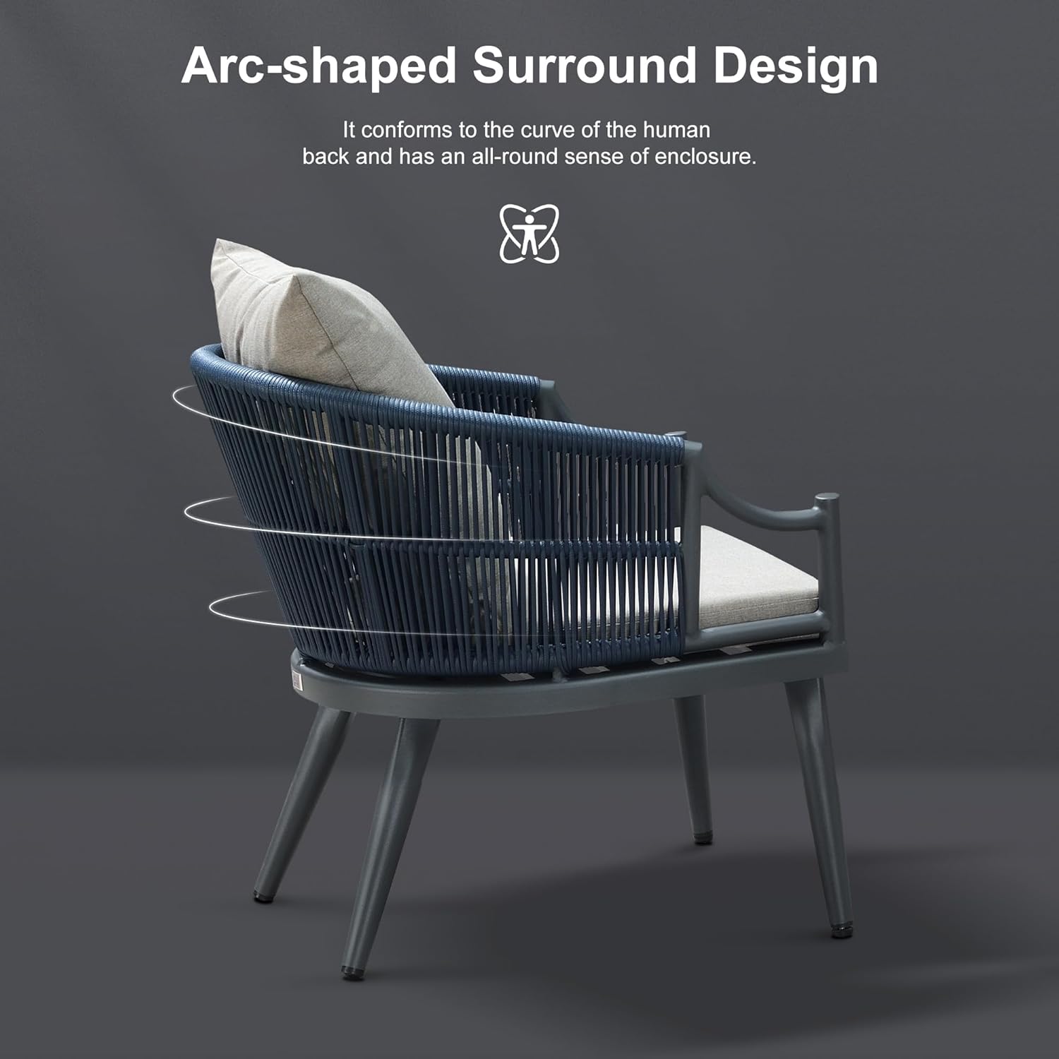 PURPLE LEAF 4-Pieces Wicker Patio Conversation Set Outdoor Rattan Sofa Patio Furniture Set with High-Density Cushions and Aluminum Coffee Table for Backyard Porch Poolside, Dark Grey