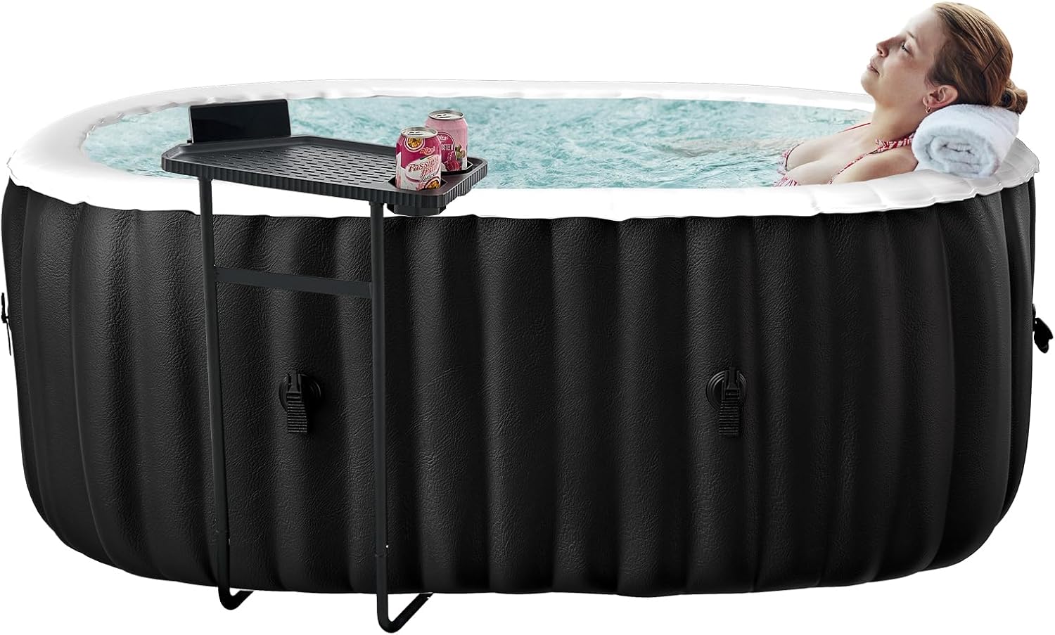 75" X 47" X 25" Hot Tub, 1-2 Person Inflatable Hot Tub, Oval Portable Blow Up Bathtub with Side Table, Outdoor Spa with 100 Bubble Jets and Heater Pump, Filter