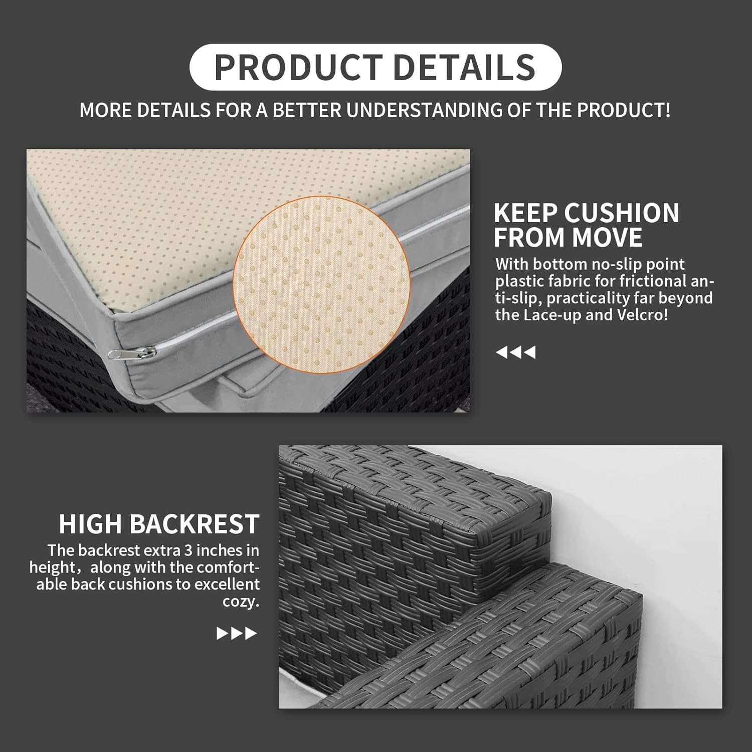 Rattaner Outdoor Wicker Furniture Couch Set 5 Pieces Patio Furniture Sectional Sofa with Grey No-Slip Cushions and Waterproof Covers