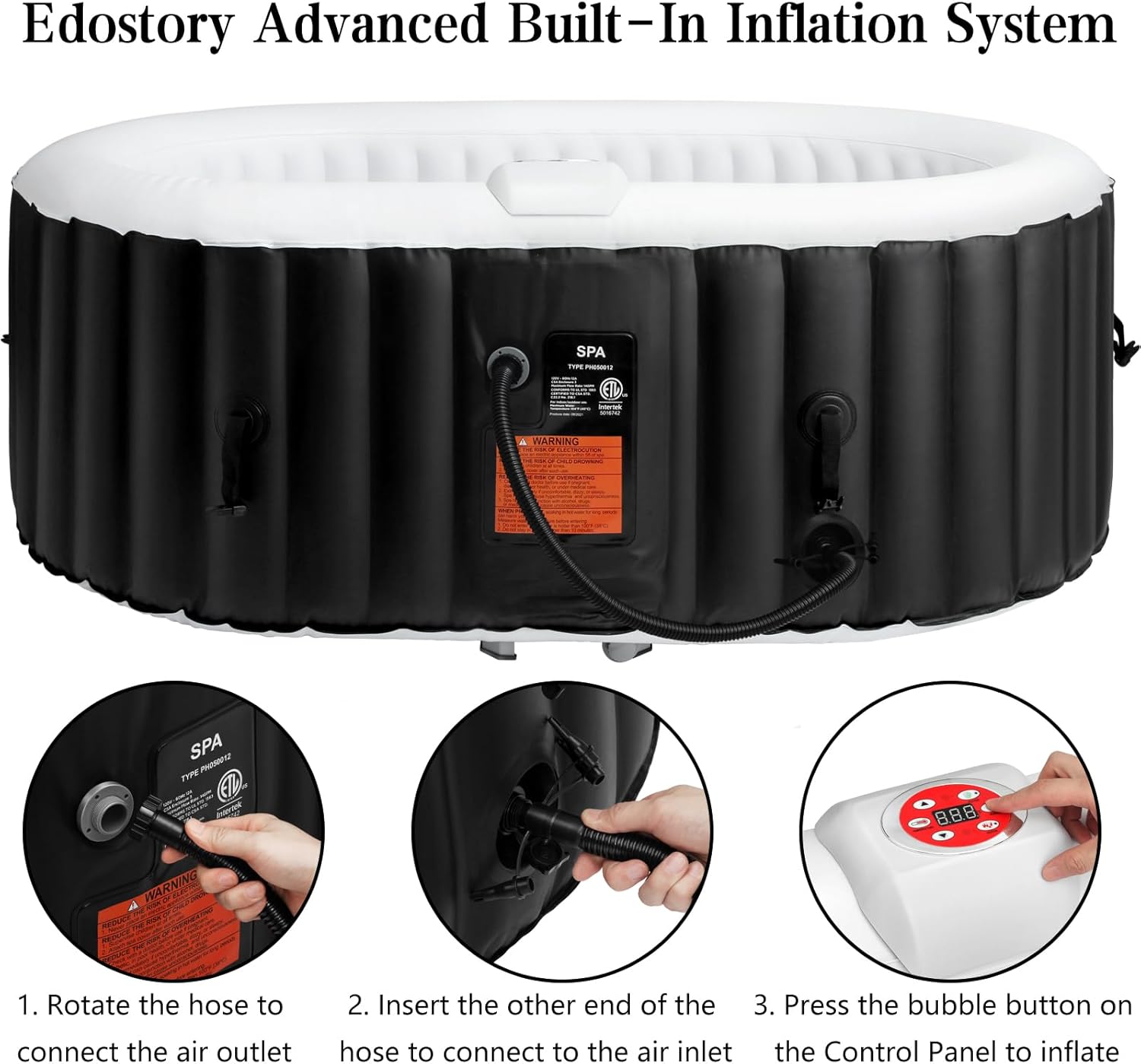 Edostory Hot Tub Inflatable Portable Oval Spa 2 Person Hot Tub with 90 Bubble Jets, Cover, Filter Cartridges, Pump, Black