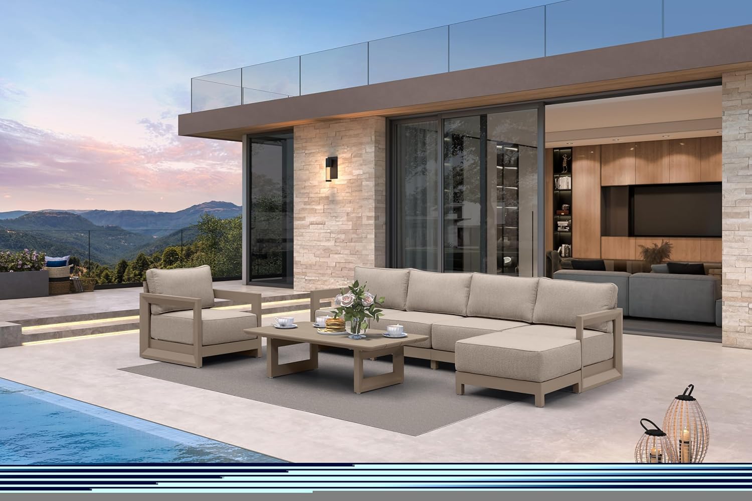 PURPLE LEAF 4-Pieces Wicker Patio Conversation Set Outdoor Rattan Sofa Patio Furniture Set with High-Density Cushions and Aluminum Coffee Table for Backyard Porch Poolside, Dark Grey