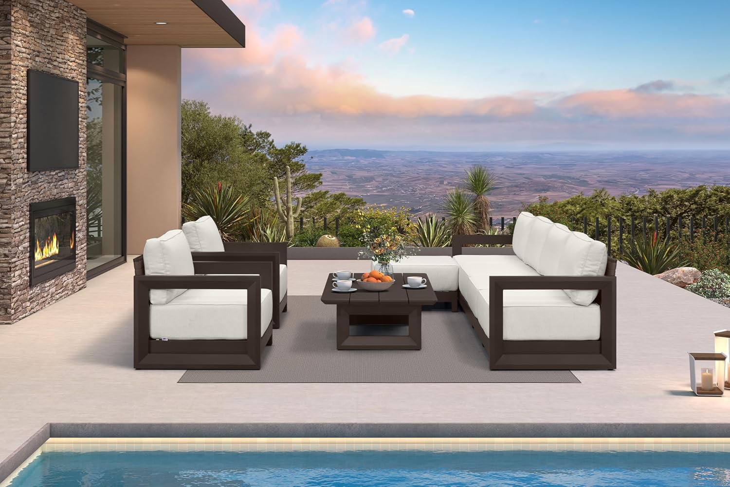 PURPLE LEAF 4-Pieces Wicker Patio Conversation Set Outdoor Rattan Sofa Patio Furniture Set with High-Density Cushions and Aluminum Coffee Table for Backyard Porch Poolside, Dark Grey