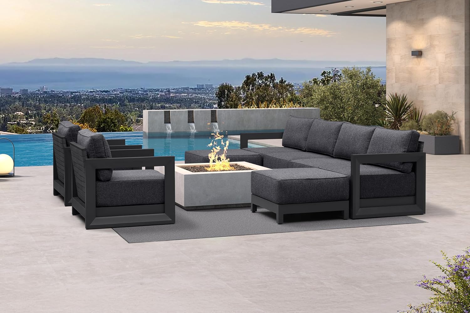 PURPLE LEAF 4-Pieces Wicker Patio Conversation Set Outdoor Rattan Sofa Patio Furniture Set with High-Density Cushions and Aluminum Coffee Table for Backyard Porch Poolside, Dark Grey