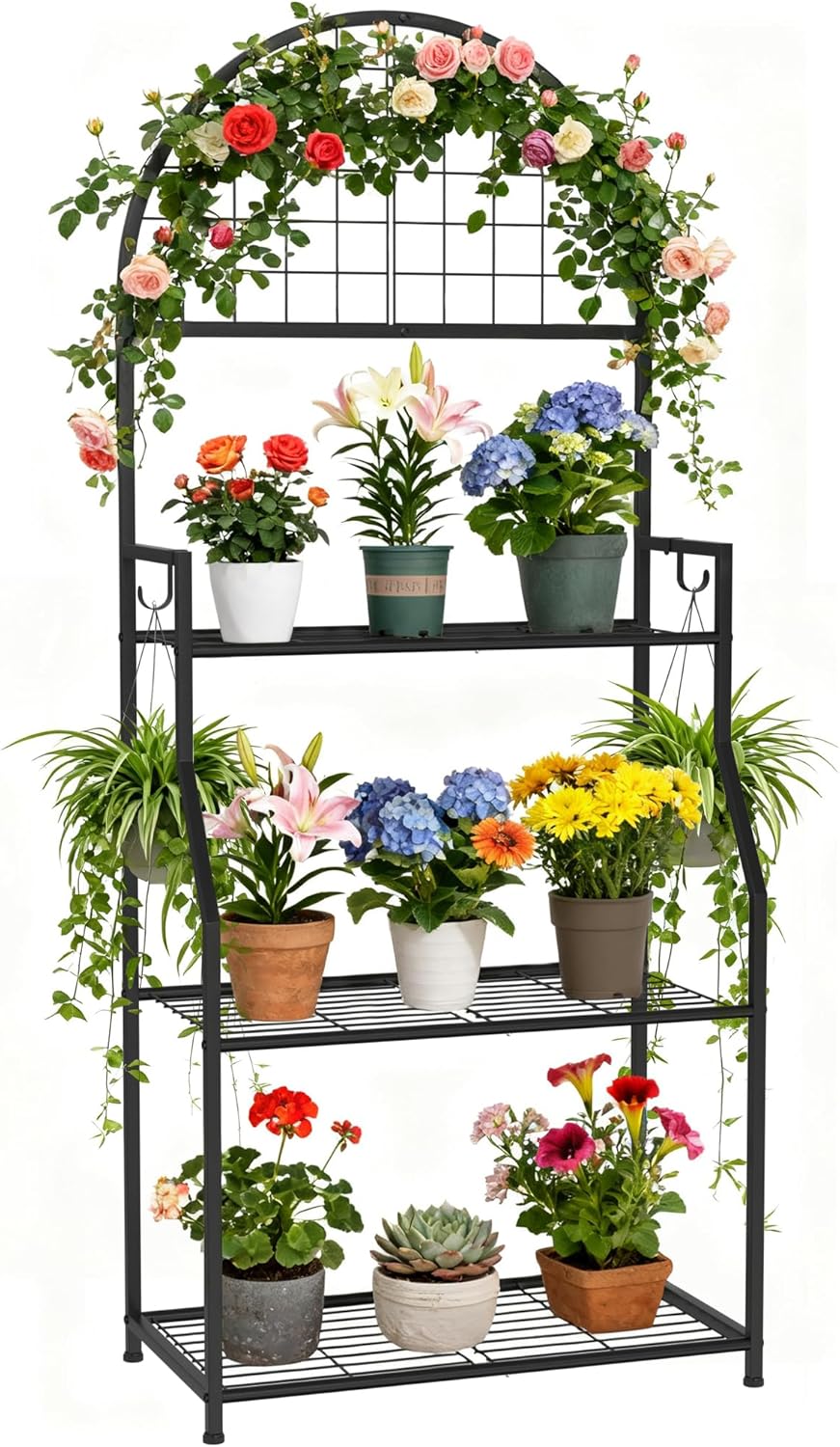 3 Tier Plant Stand Indoor Outdoor, Metal Plant Display Stand Plants Shelf Rack for Multiple Plants, Black Flower Plante Pots Holder for Patio Garden Balcony Living Room