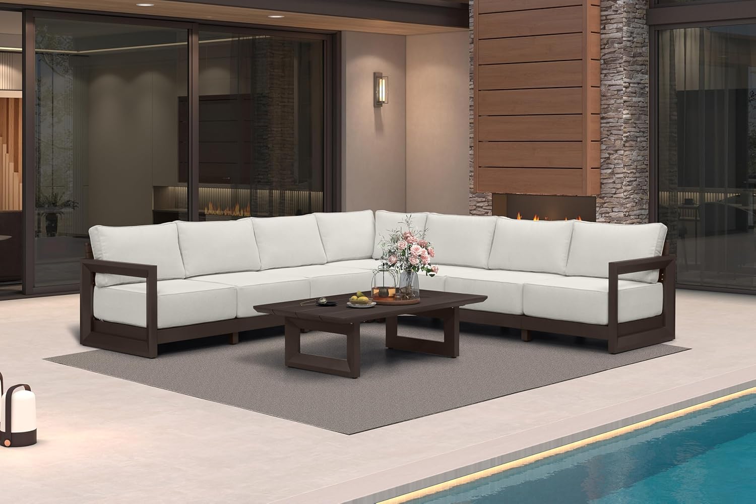 PURPLE LEAF 4-Pieces Wicker Patio Conversation Set Outdoor Rattan Sofa Patio Furniture Set with High-Density Cushions and Aluminum Coffee Table for Backyard Porch Poolside, Dark Grey