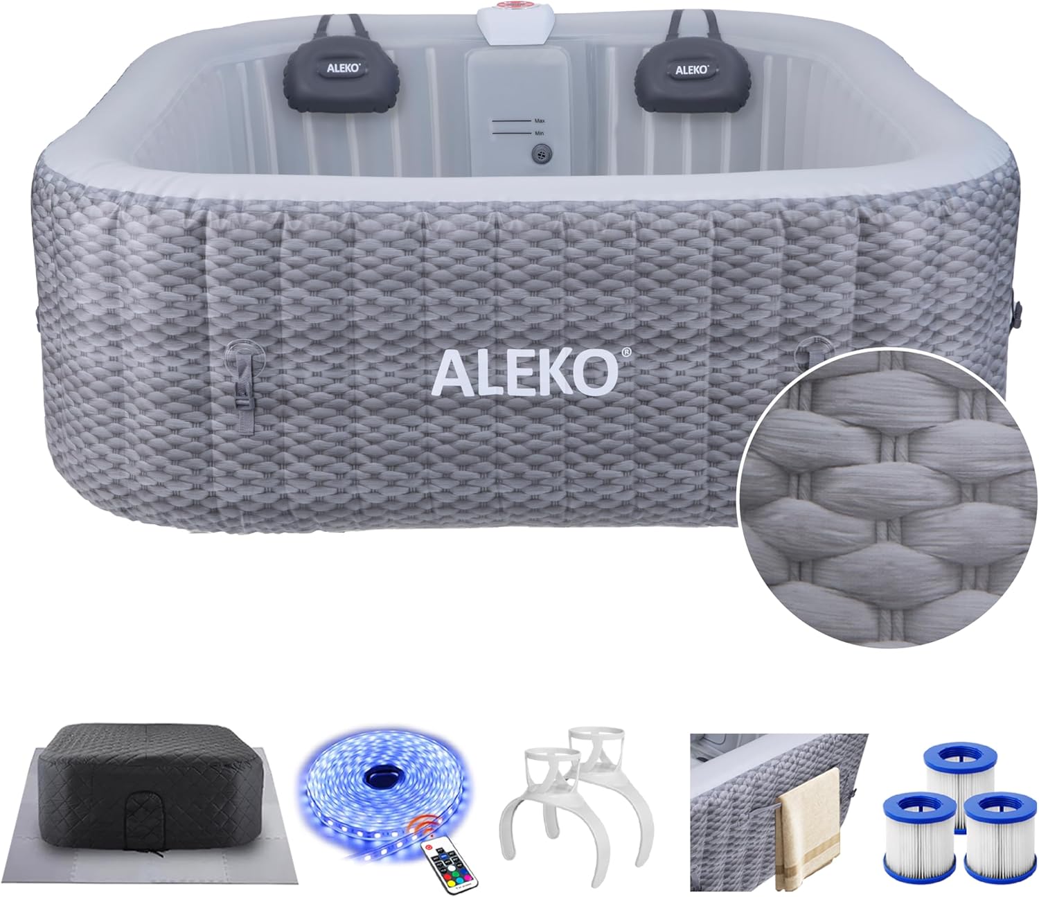 ALEKO Diamond 2-Person Inflatable Jetted Hot Tub | 100 Soothing Bubble Jets | Energy Efficient Cover | LED Lights with 7 Lights | 360-Degree Bubble Massage | 145 Gallon Water Capacity