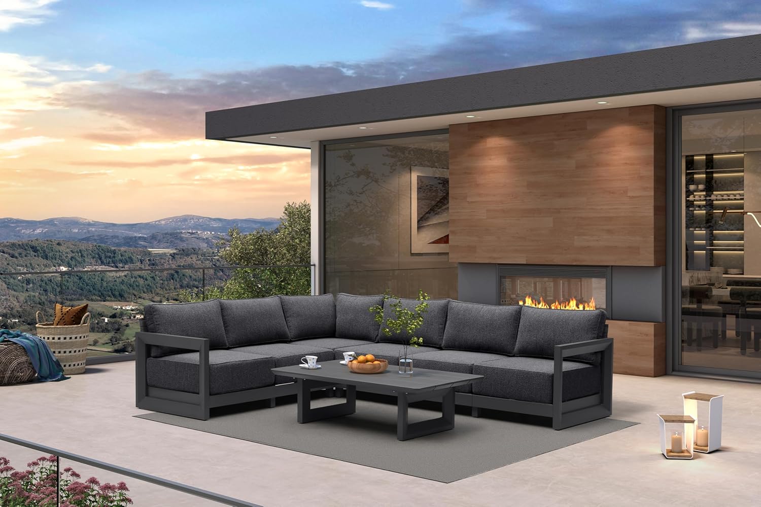 PURPLE LEAF 4-Pieces Wicker Patio Conversation Set Outdoor Rattan Sofa Patio Furniture Set with High-Density Cushions and Aluminum Coffee Table for Backyard Porch Poolside, Dark Grey