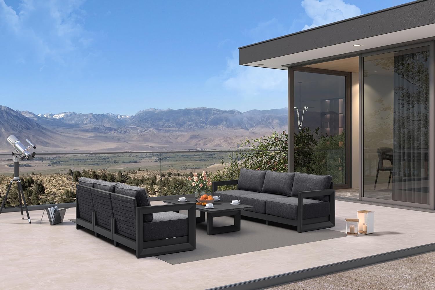 PURPLE LEAF 4-Pieces Wicker Patio Conversation Set Outdoor Rattan Sofa Patio Furniture Set with High-Density Cushions and Aluminum Coffee Table for Backyard Porch Poolside, Dark Grey