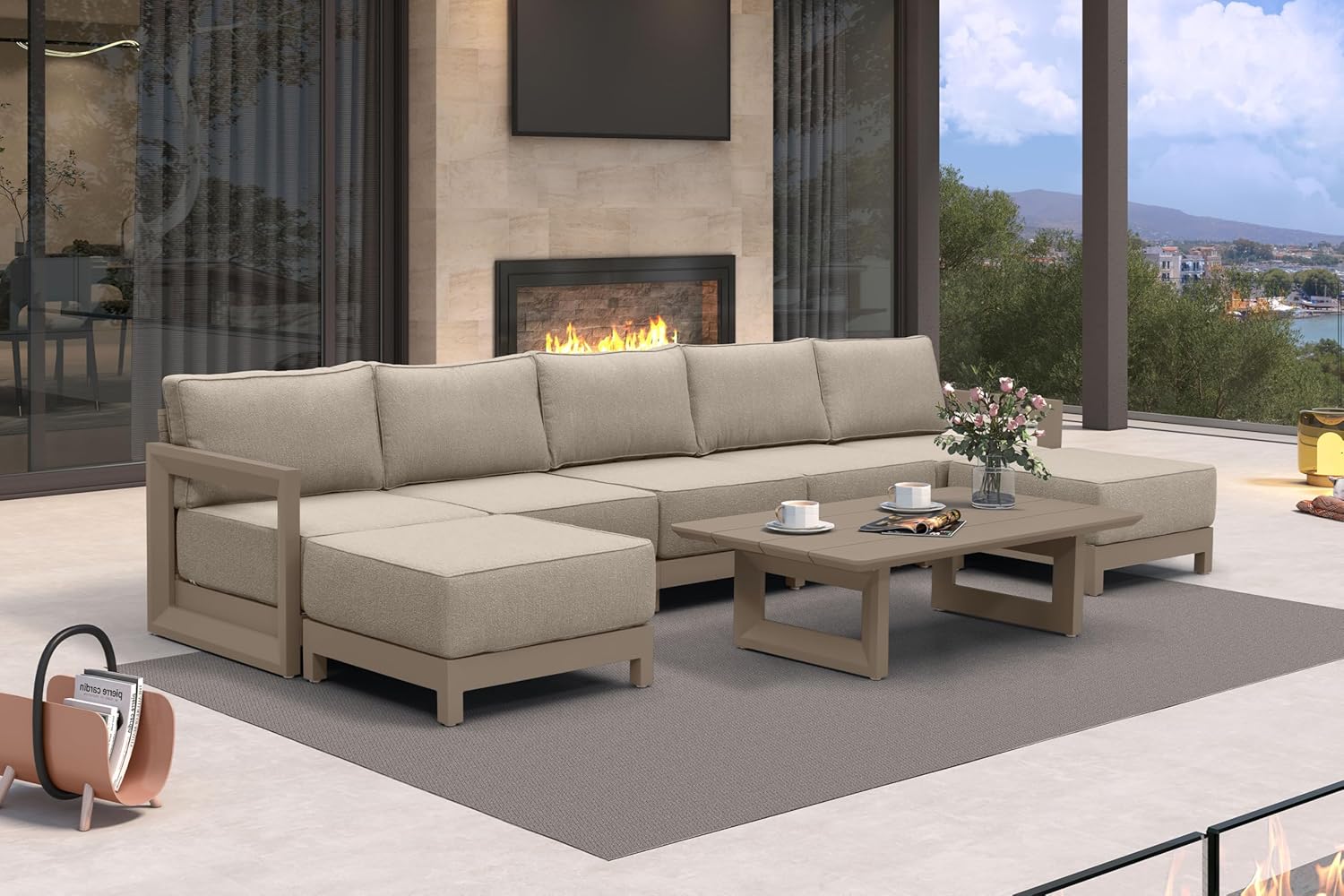 PURPLE LEAF 4-Pieces Wicker Patio Conversation Set Outdoor Rattan Sofa Patio Furniture Set with High-Density Cushions and Aluminum Coffee Table for Backyard Porch Poolside, Dark Grey