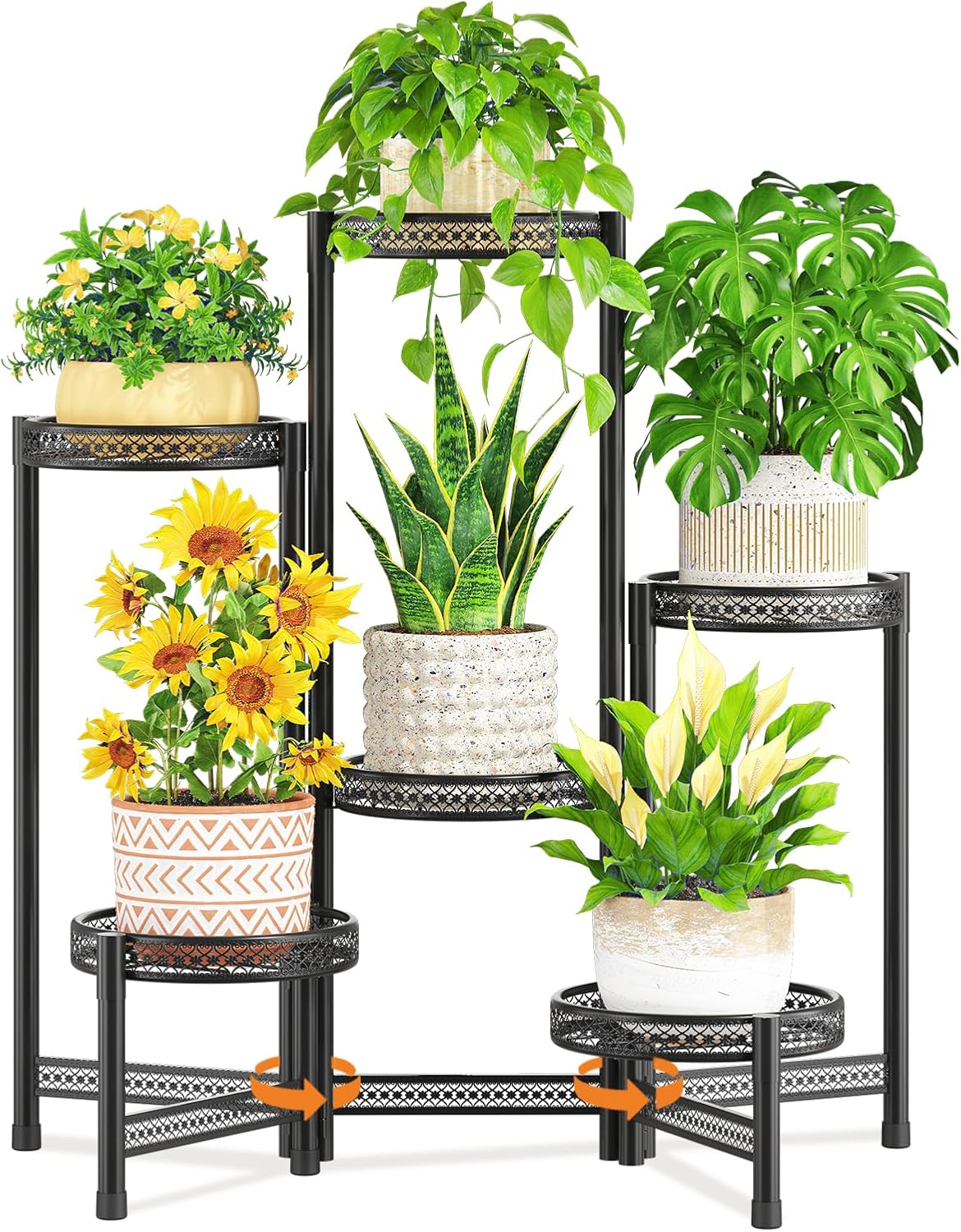 LASZOLA 3 Tier Black Corner Plant Stand Indoor for Large Tall Flower, Heavy Duty Sturdy Metal Vertical Tiered Planters Holder for Patio, Multi Level Wrought Iron Organizer Décor for Modern Farmhouse