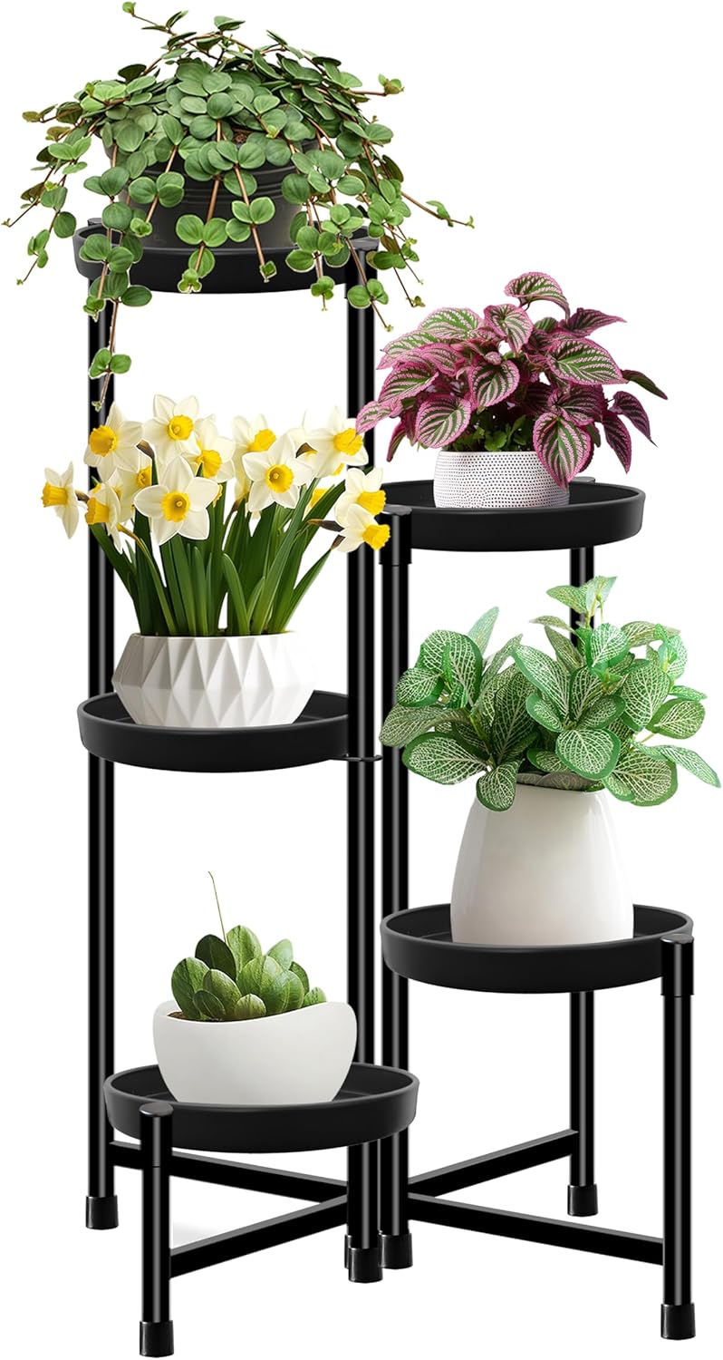 CASIMR Plant Stand Indoor Outdoor, Metal Rustproof Flower Shelf 3 Tier 32.3 inch, Tall Multiple Plant Pot Holder Rack for Garden Patio Living Room Corner Balcony, Black
