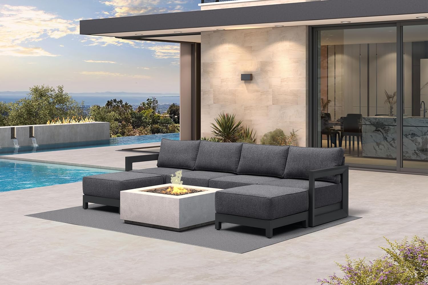 PURPLE LEAF 4-Pieces Wicker Patio Conversation Set Outdoor Rattan Sofa Patio Furniture Set with High-Density Cushions and Aluminum Coffee Table for Backyard Porch Poolside, Dark Grey