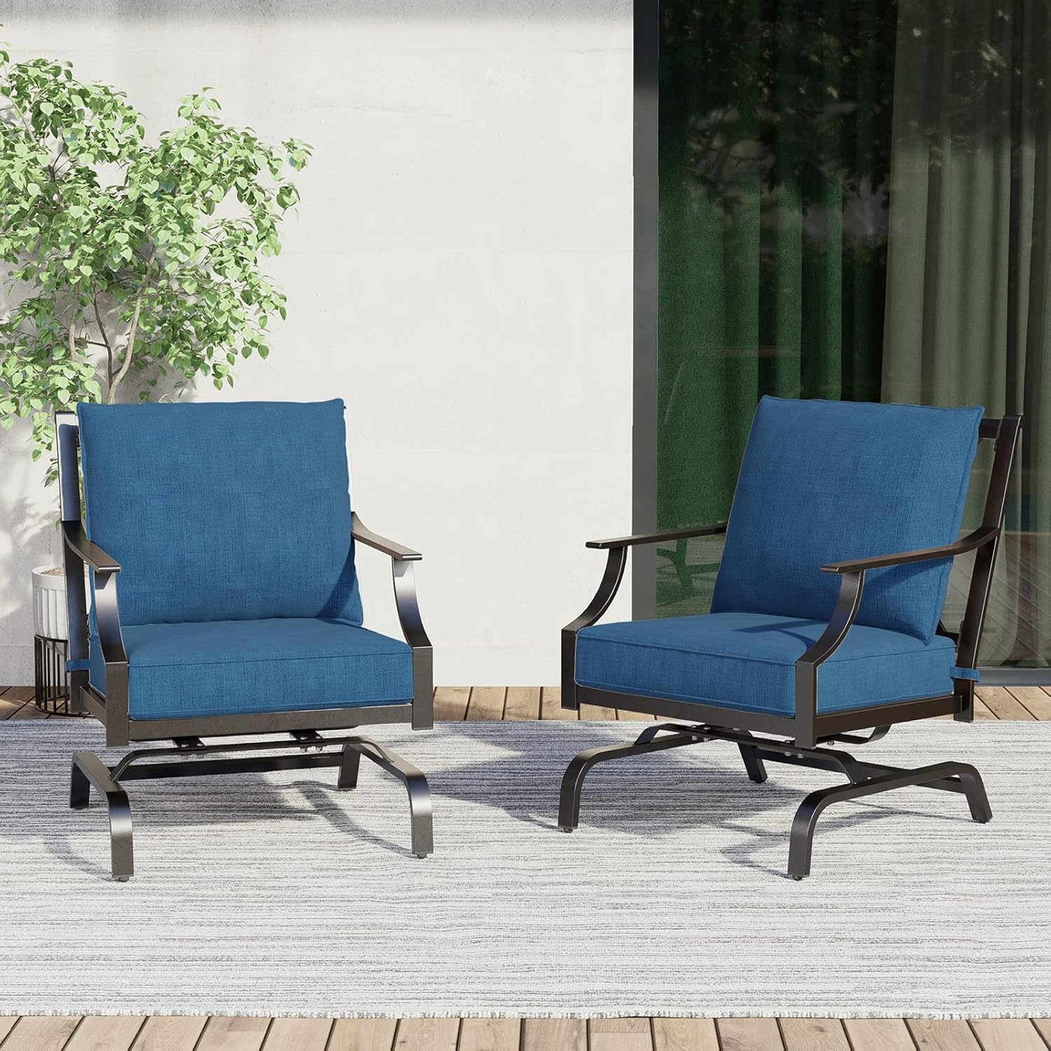 Grand patio 3-Piece Furniture Seating Motion Chairs Set Outdoor Bistro Set Patio Conversation Sets Glider Rocking Chair with Comfortable Gray Cushions Square Coffee Table for Garden Lawn & Poolside