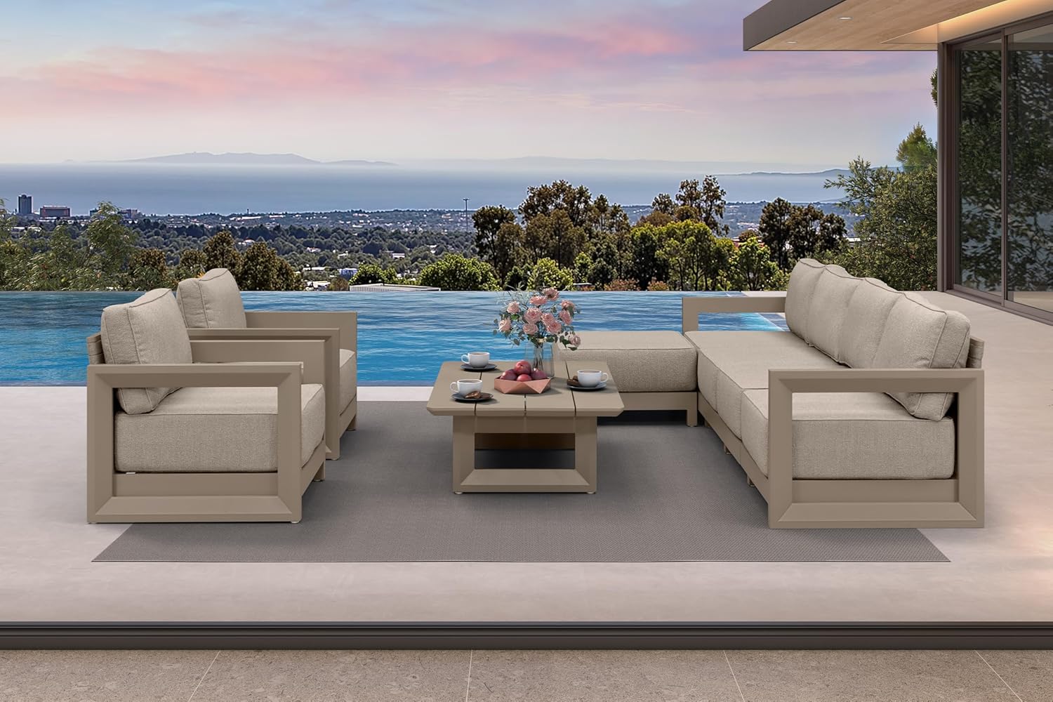 PURPLE LEAF 4-Pieces Wicker Patio Conversation Set Outdoor Rattan Sofa Patio Furniture Set with High-Density Cushions and Aluminum Coffee Table for Backyard Porch Poolside, Dark Grey