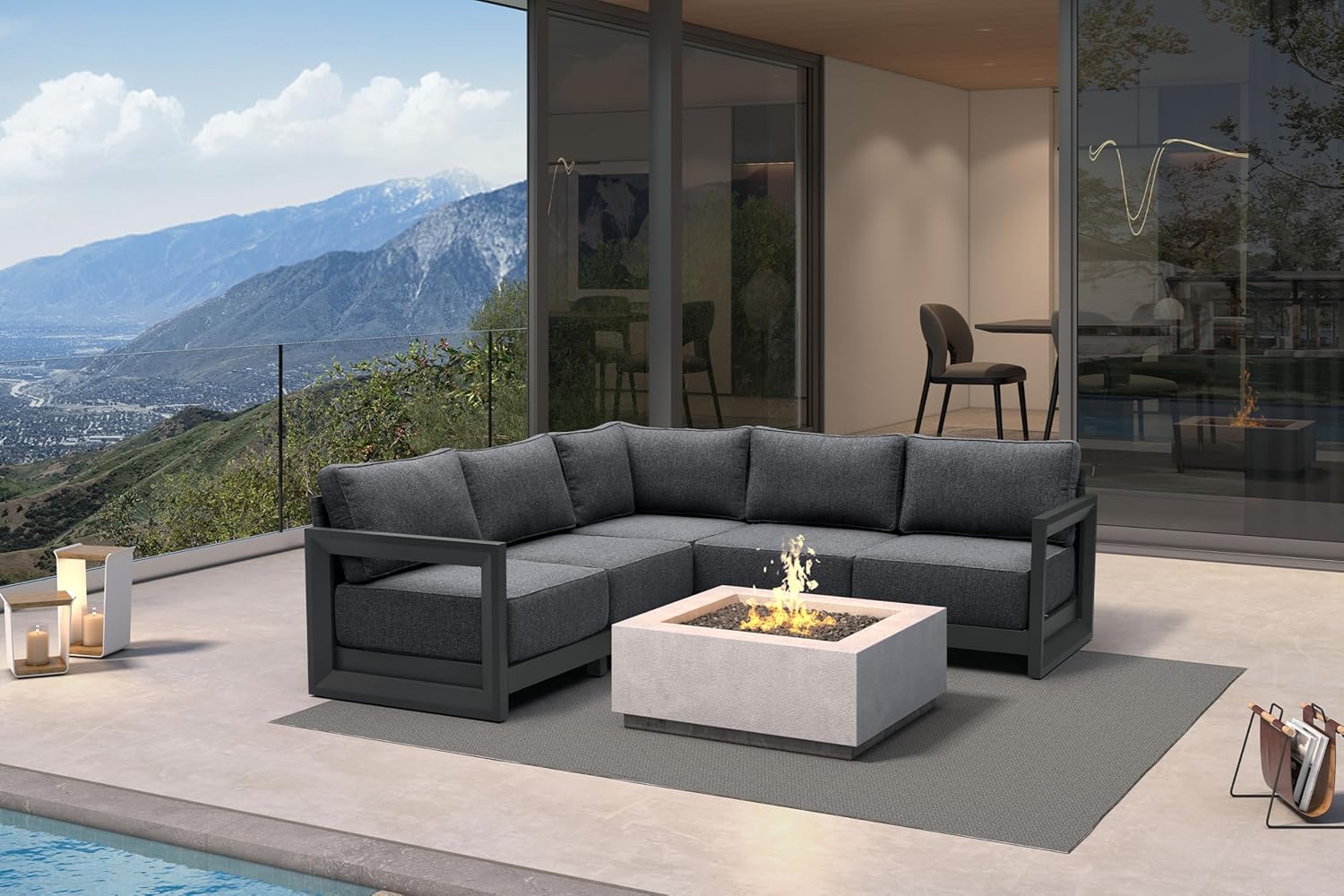 PURPLE LEAF 4-Pieces Wicker Patio Conversation Set Outdoor Rattan Sofa Patio Furniture Set with High-Density Cushions and Aluminum Coffee Table for Backyard Porch Poolside, Dark Grey