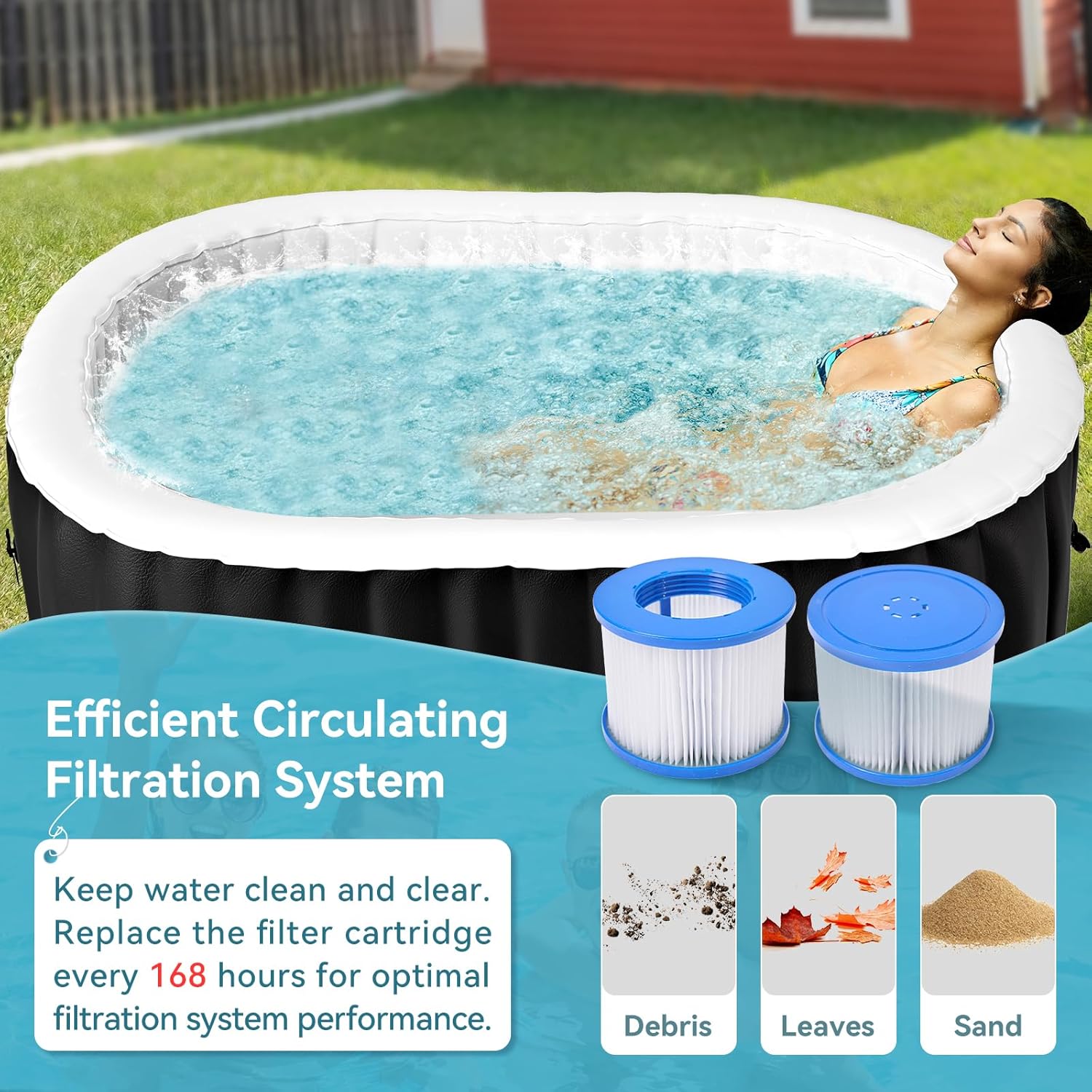 Inflatable Blow Up Hot Tub with Side Table, 2 Person Oval Portable Hot Tub Spa, Leak-Proof PVC Outdoor Spa with 100 Air Jets, Heater Pump and Insulated Cover, 75” L X 47”W X 25”H