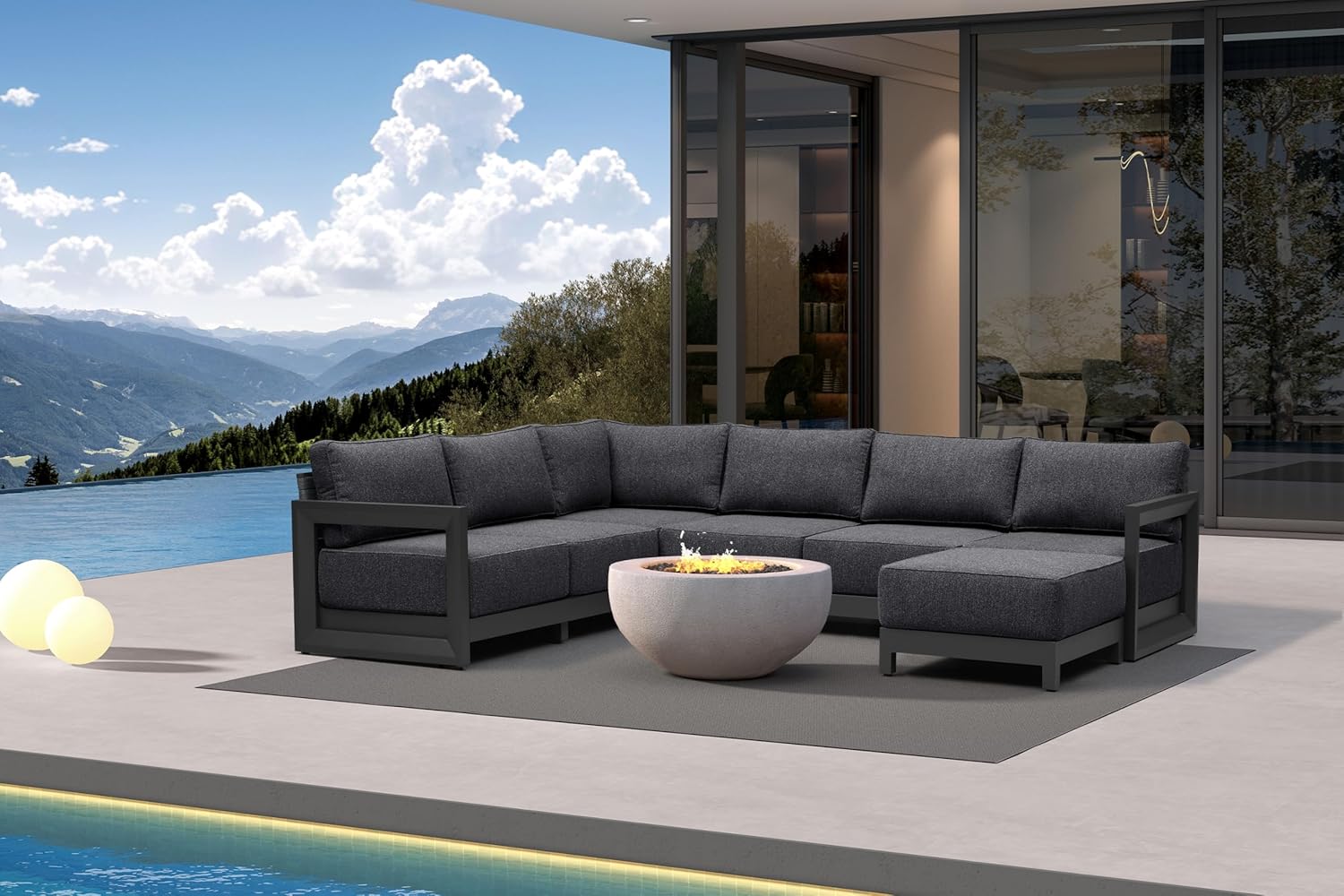 PURPLE LEAF 4-Pieces Wicker Patio Conversation Set Outdoor Rattan Sofa Patio Furniture Set with High-Density Cushions and Aluminum Coffee Table for Backyard Porch Poolside, Dark Grey