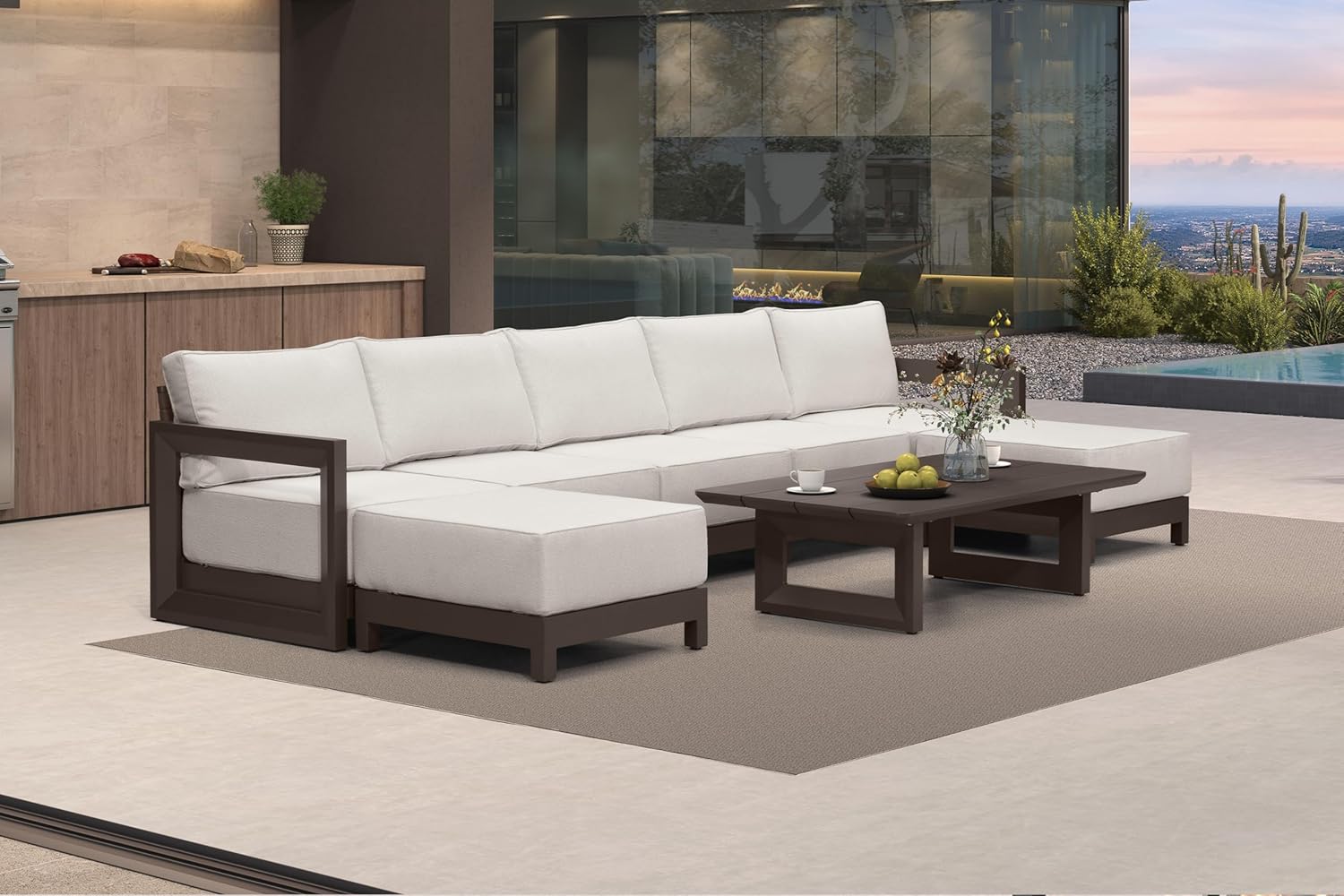 PURPLE LEAF 4-Pieces Wicker Patio Conversation Set Outdoor Rattan Sofa Patio Furniture Set with High-Density Cushions and Aluminum Coffee Table for Backyard Porch Poolside, Dark Grey