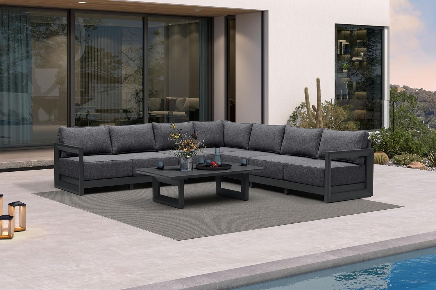 PURPLE LEAF 4-Pieces Wicker Patio Conversation Set Outdoor Rattan Sofa Patio Furniture Set with High-Density Cushions and Aluminum Coffee Table for Backyard Porch Poolside, Dark Grey