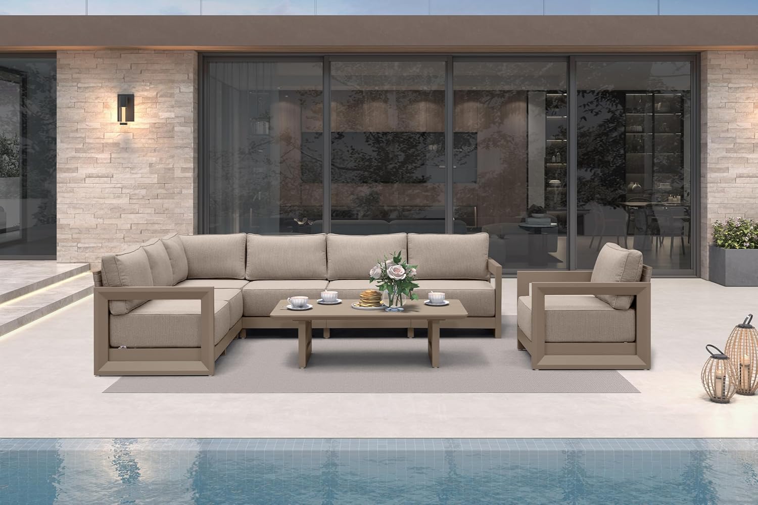 PURPLE LEAF 4-Pieces Wicker Patio Conversation Set Outdoor Rattan Sofa Patio Furniture Set with High-Density Cushions and Aluminum Coffee Table for Backyard Porch Poolside, Dark Grey