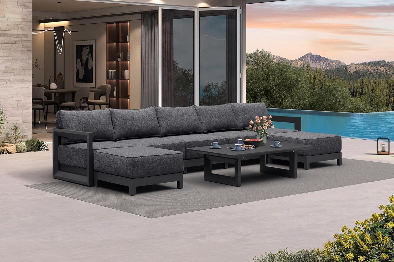 PURPLE LEAF 4-Pieces Wicker Patio Conversation Set Outdoor Rattan Sofa Patio Furniture Set with High-Density Cushions and Aluminum Coffee Table for Backyard Porch Poolside, Dark Grey