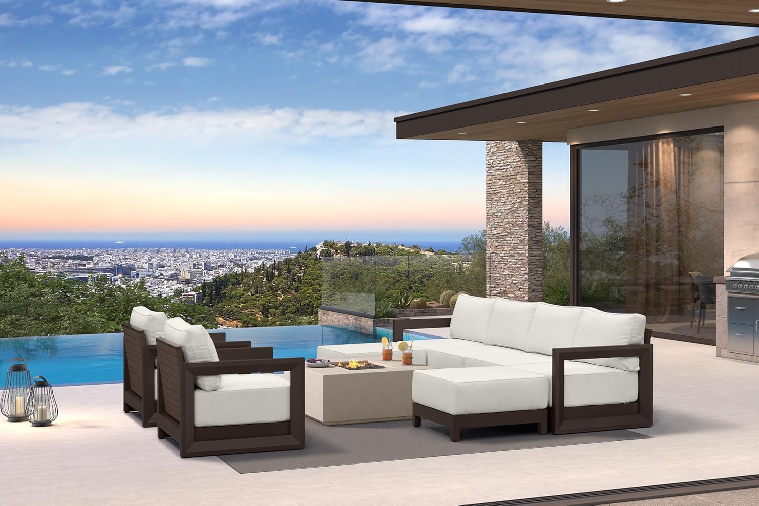 PURPLE LEAF 4-Pieces Wicker Patio Conversation Set Outdoor Rattan Sofa Patio Furniture Set with High-Density Cushions and Aluminum Coffee Table for Backyard Porch Poolside, Dark Grey