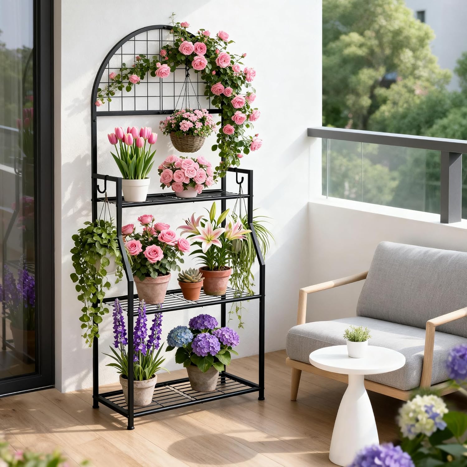 3 Tier Plant Stand Indoor Outdoor, Metal Plant Display Stand Plants Shelf Rack for Multiple Plants, Black Flower Plante Pots Holder for Patio Garden Balcony Living Room