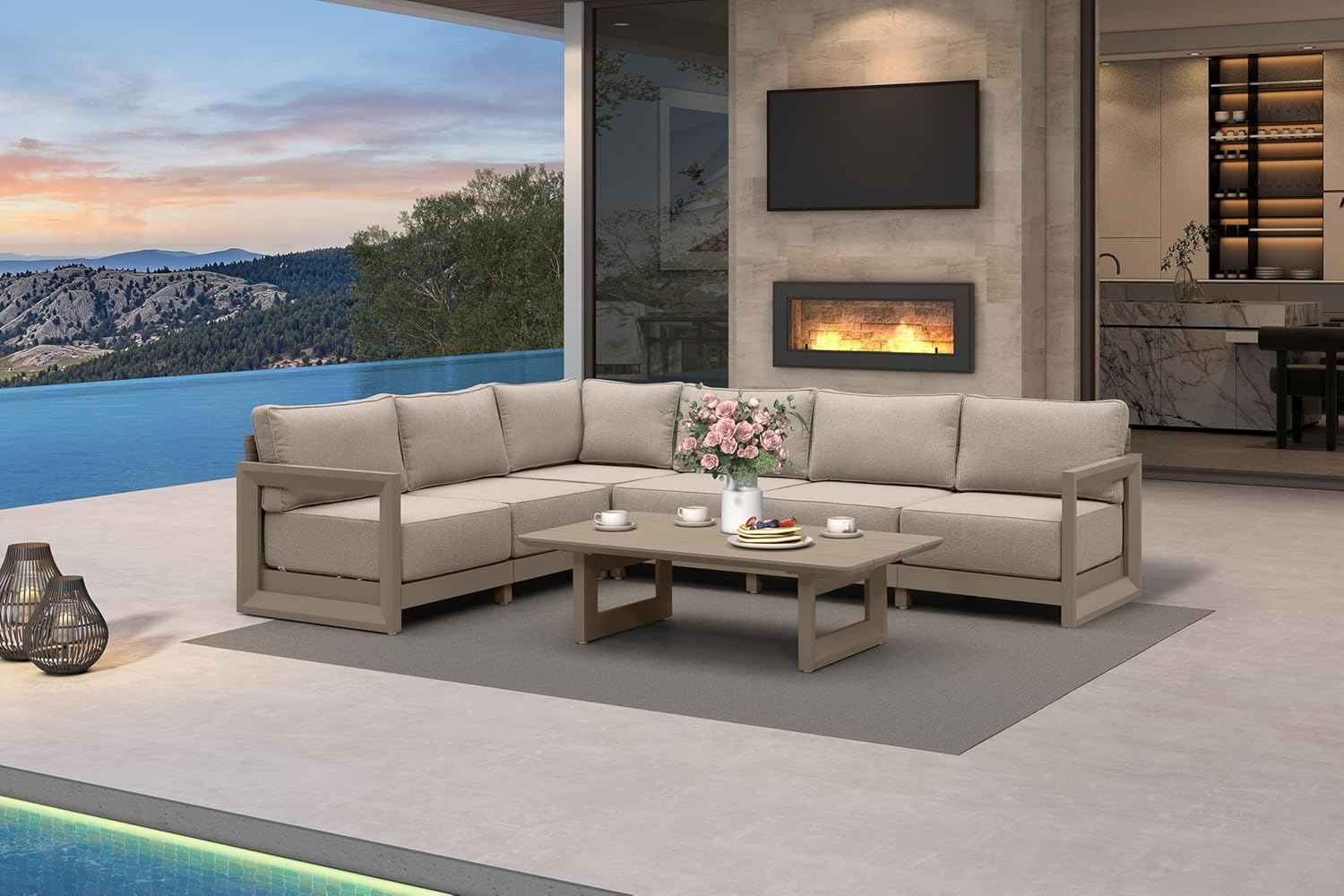 PURPLE LEAF 4-Pieces Wicker Patio Conversation Set Outdoor Rattan Sofa Patio Furniture Set with High-Density Cushions and Aluminum Coffee Table for Backyard Porch Poolside, Dark Grey